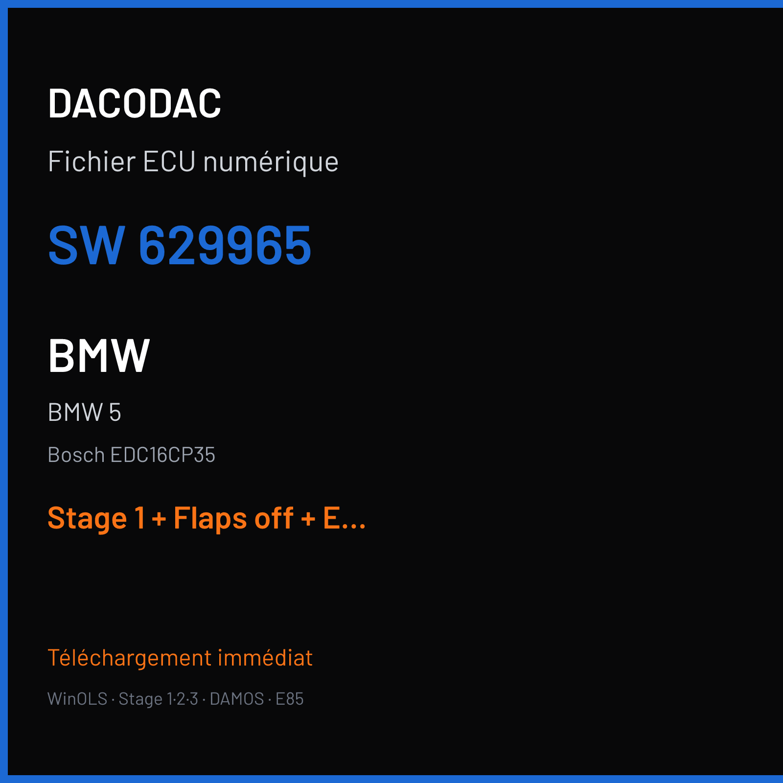 BMW 5 (2007) — Bosch EDC16CP35 — 629965 — Stage 1 + Flaps off + EGR off + DPF off + VMAX off