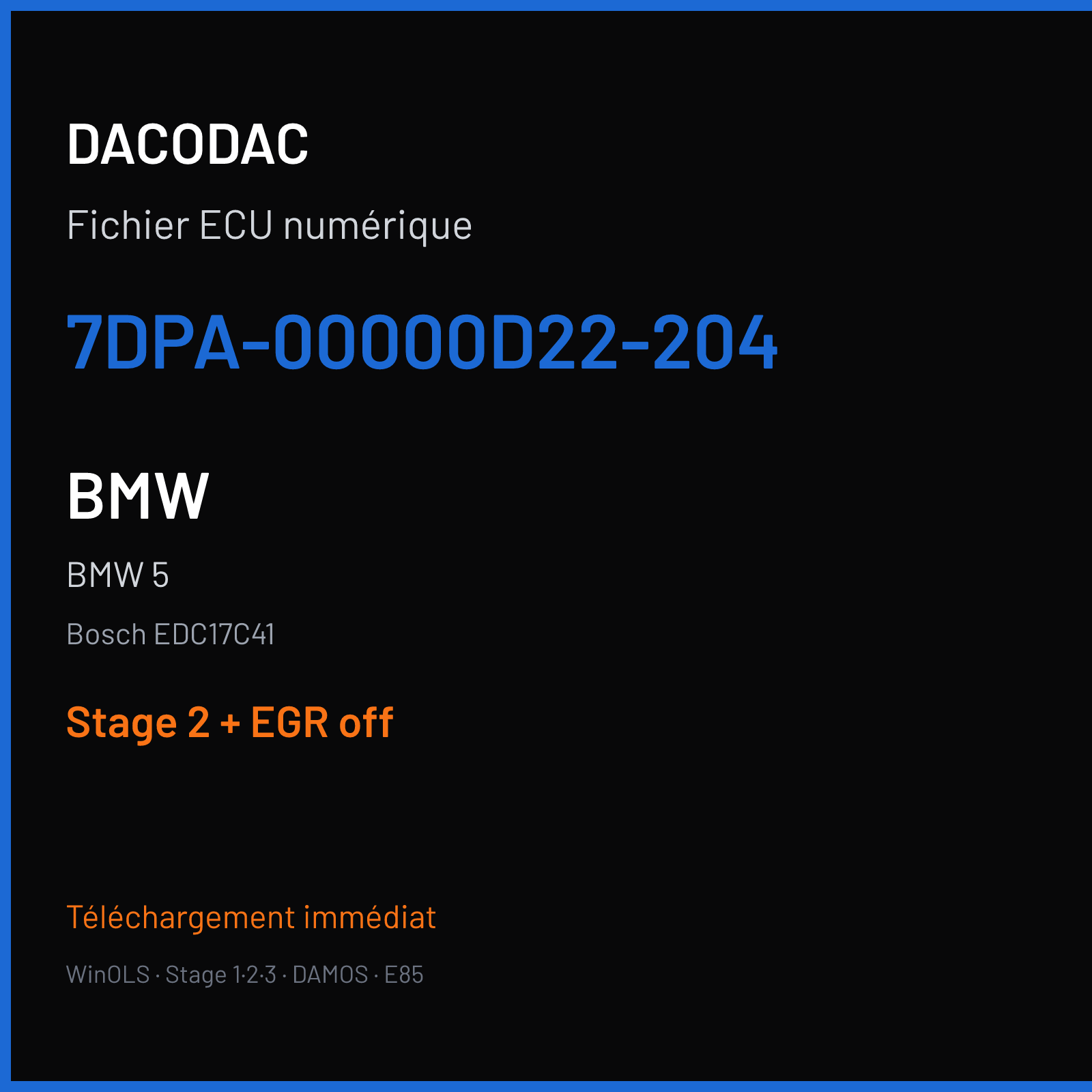 BMW 5 (2013) — Bosch EDC17C41 — 7DPA-00000D22-204 — Stage 2 + EGR off
