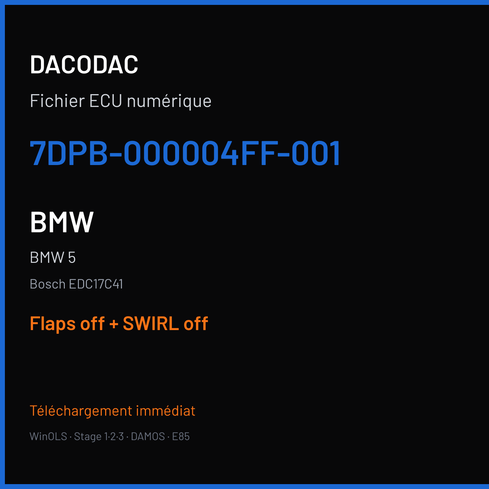 BMW 5 — Bosch EDC17C41 — 7DPB-000004FF-001 — Flaps off + SWIRL off