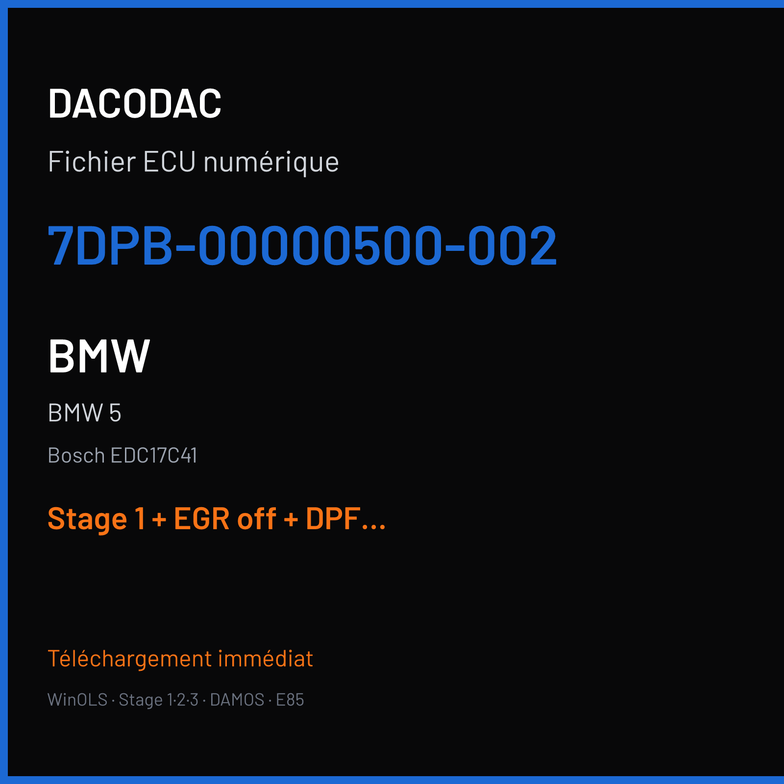 BMW 5 (2010) — Bosch EDC17C41 — 7DPB-00000500-002 — Stage 1 + EGR off + DPF off