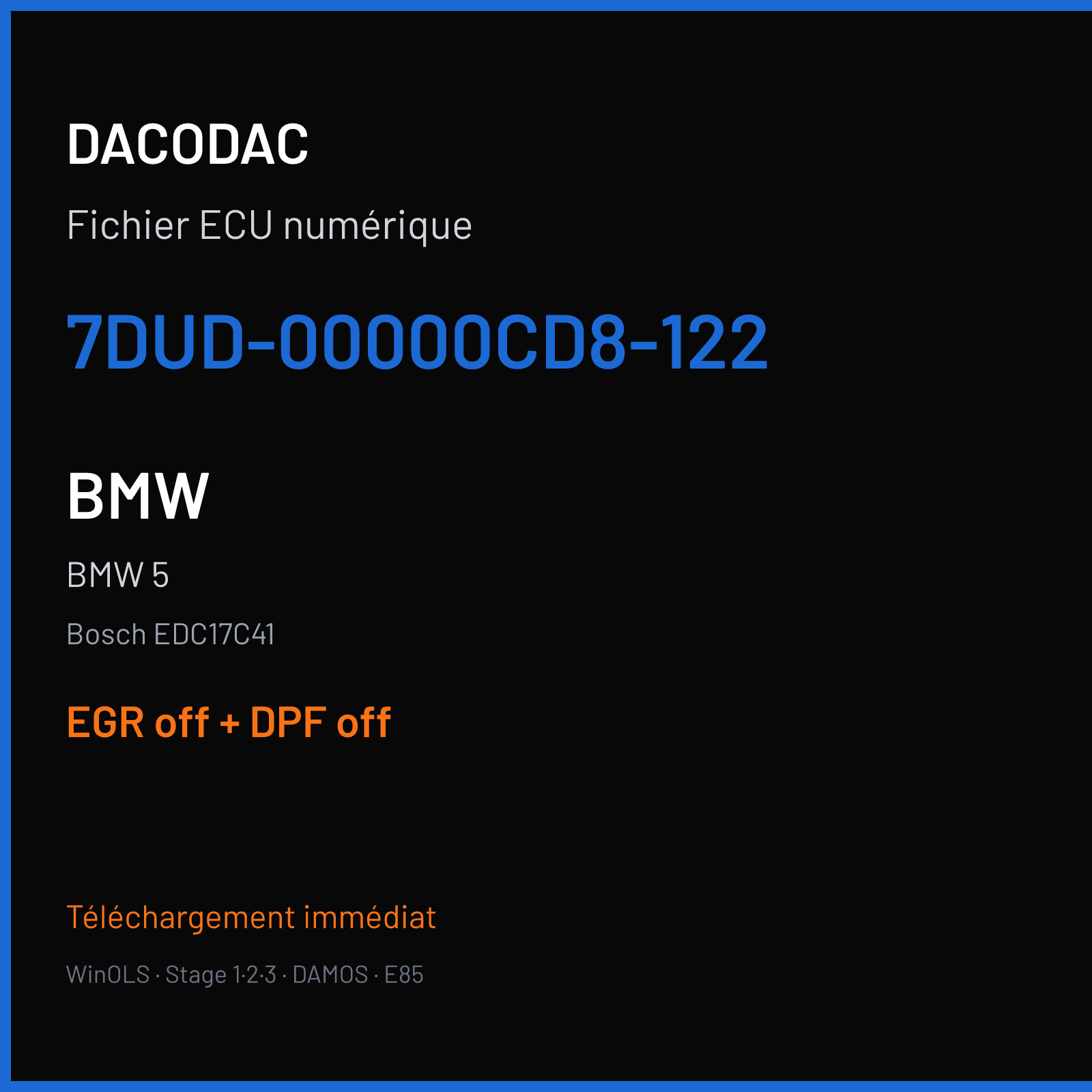 BMW 5 — Bosch EDC17C41 — 7DUD-00000CD8-122 — EGR off + DPF off