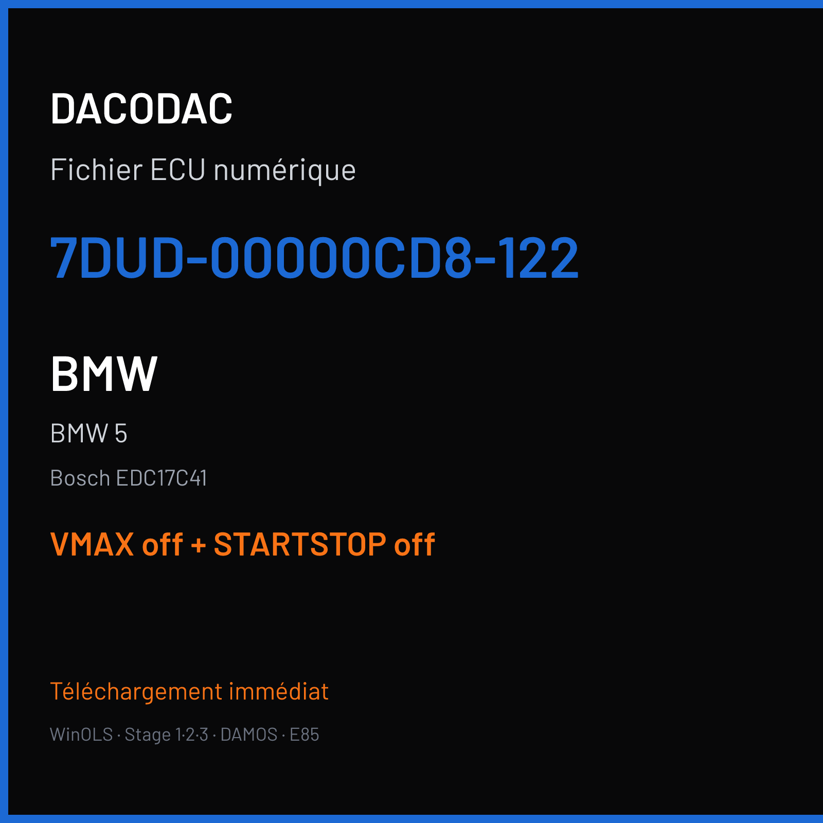 BMW 5 — Bosch EDC17C41 — 7DUD-00000CD8-122 — VMAX off + STARTSTOP off