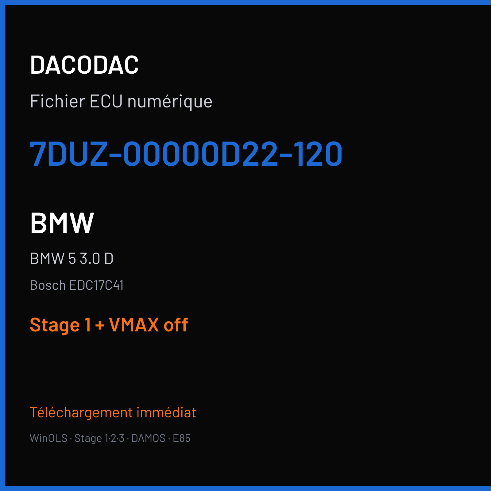 BMW 5 3.0 D — Bosch EDC17C41 — 7DUZ-00000D22-120 — Stage 1 + VMAX off