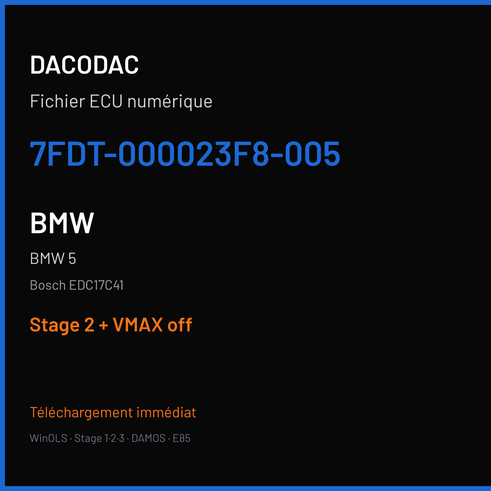 BMW 5 (2014) — Bosch EDC17C41 — 7FDT-000023F8-005 — Stage 2 + VMAX off