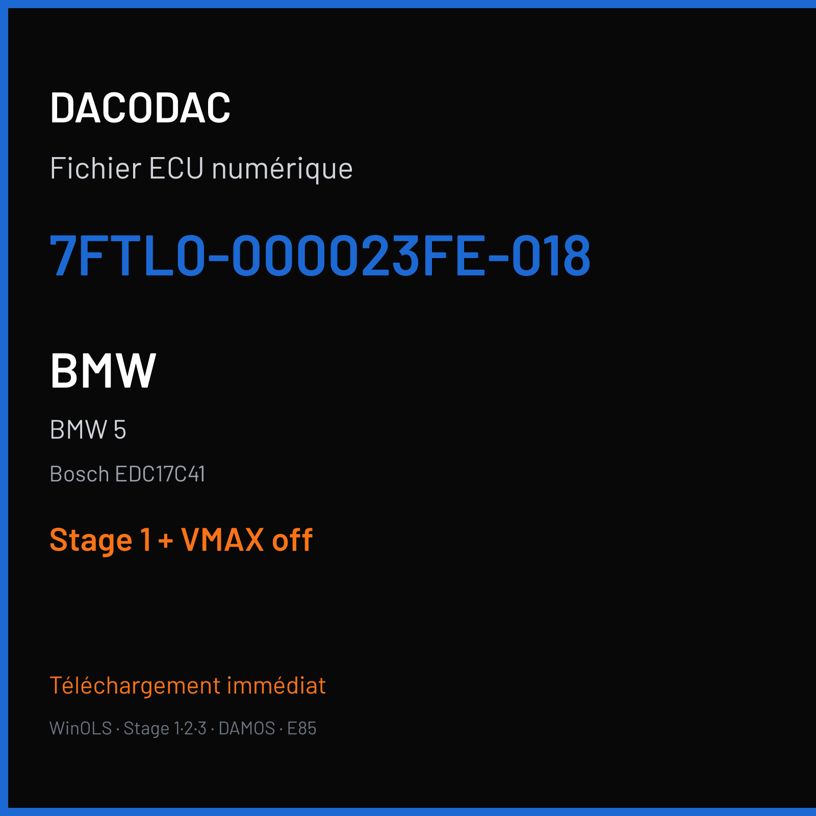 BMW 5 (2014) — Bosch EDC17C41 — 7FTL0-000023FE-018 — Stage 1 + VMAX off