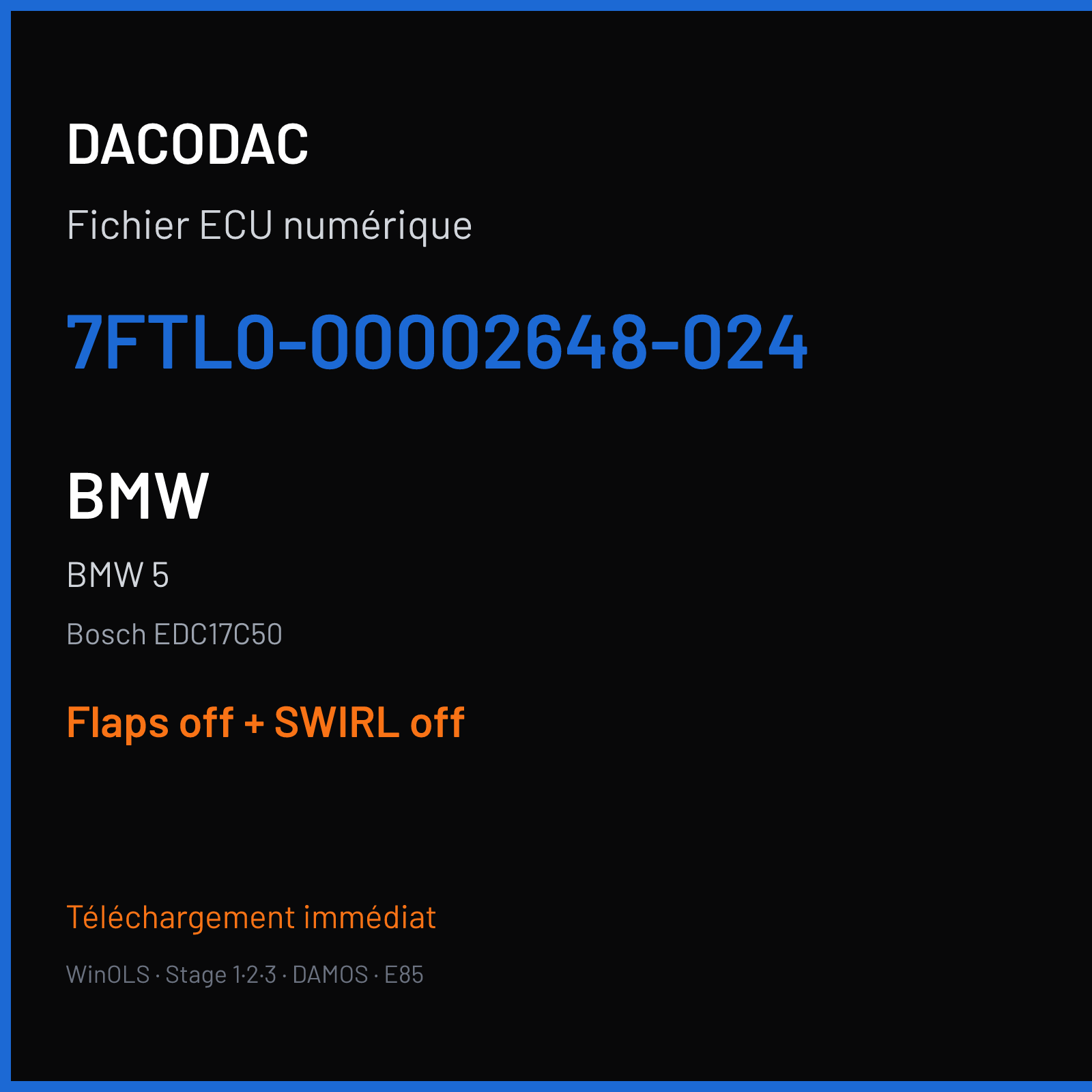 BMW 5 (2013) — Bosch EDC17C50 — 7FTL0-00002648-024 — Flaps off + SWIRL off