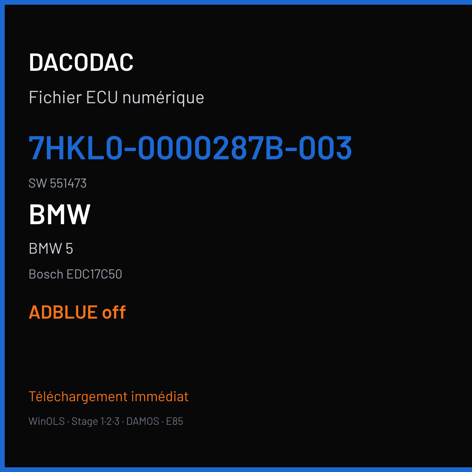BMW 5 (2014) — Bosch EDC17C50 — 7HKL0-0000287B-003 · 551473 — ADBLUE off