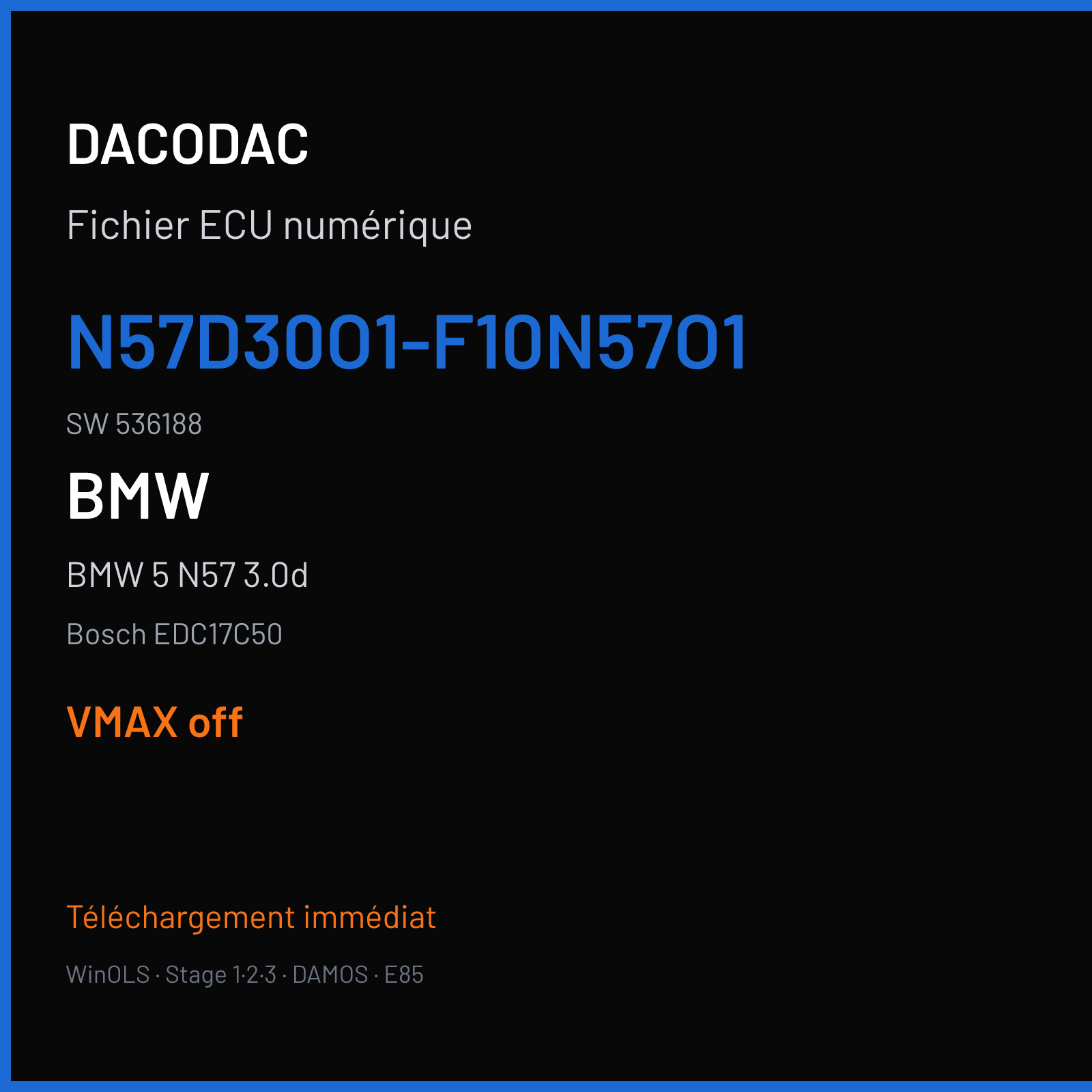 BMW 5 N57 3.0d (2014) — Bosch EDC17C50 — N57D30O1-F10N57O1 · 536188 — VMAX off