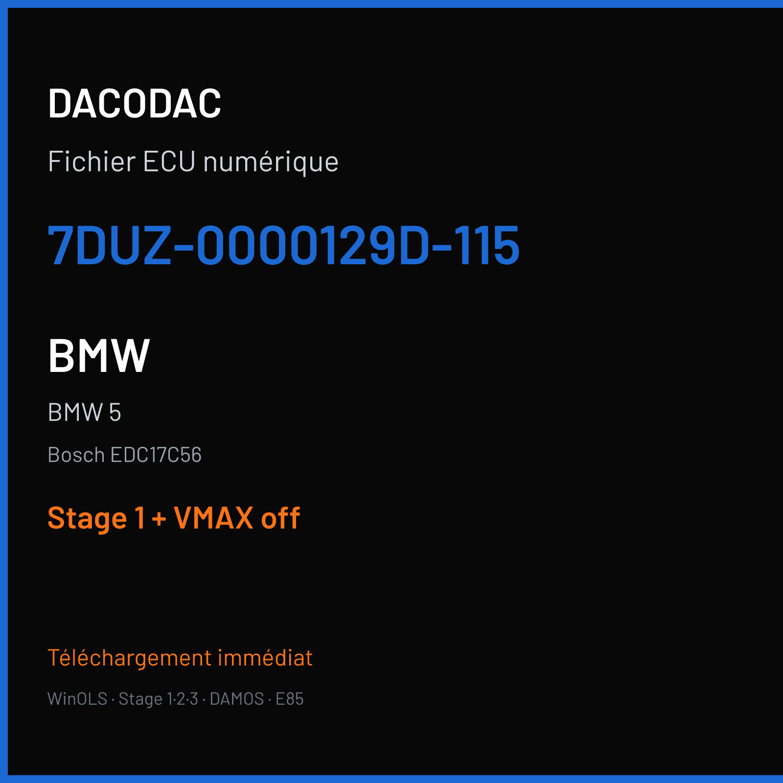 BMW 5 (2011) — Bosch EDC17C56 — 7DUZ-0000129D-115 — Stage 1 + VMAX off