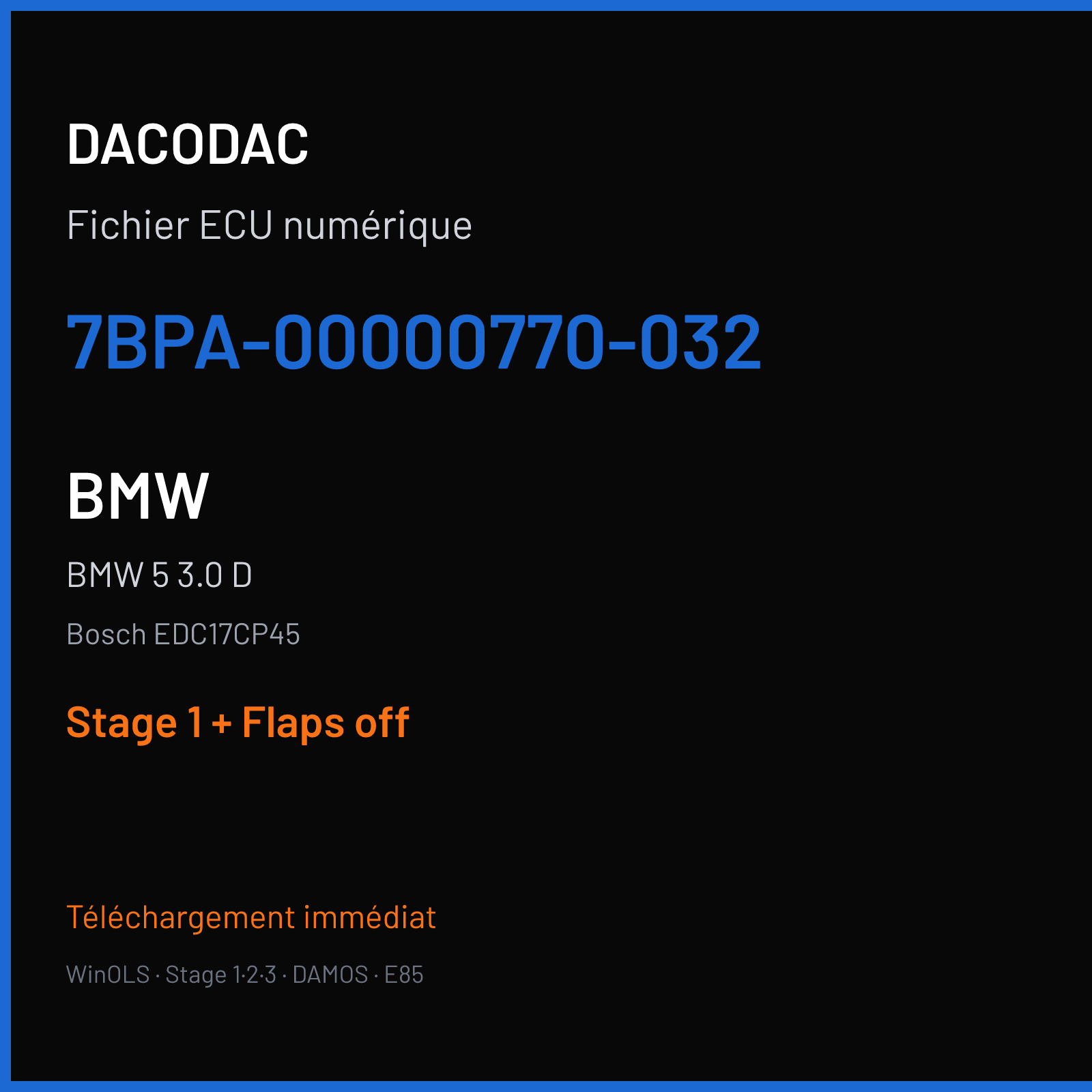 BMW 5 3.0 D (2011) — Bosch EDC17CP45 — 7BPA-00000770-032 — Stage 1 + Flaps off