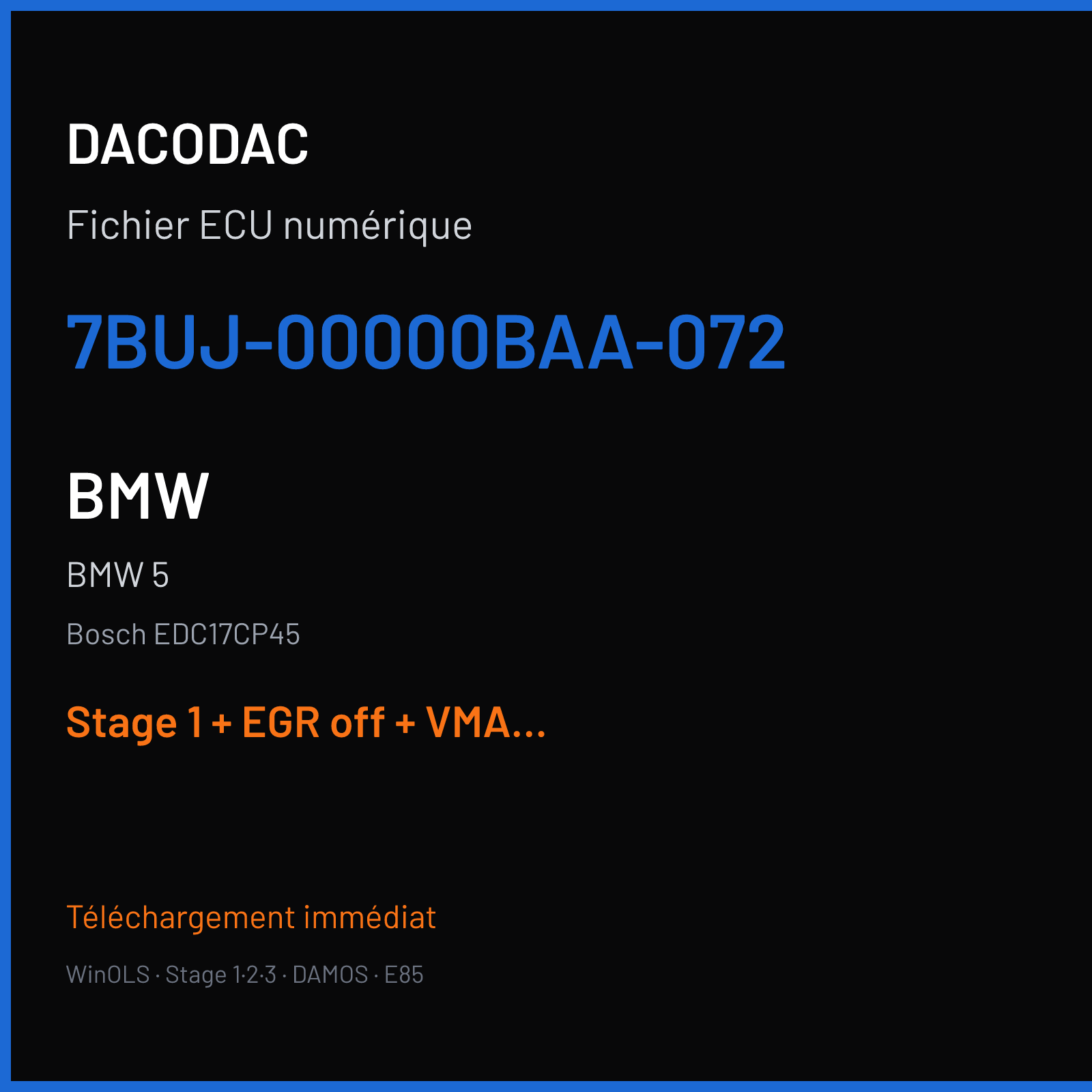 BMW 5 (2012) — Bosch EDC17CP45 — 7BUJ-00000BAA-072 — Stage 1 + EGR off + VMAX off