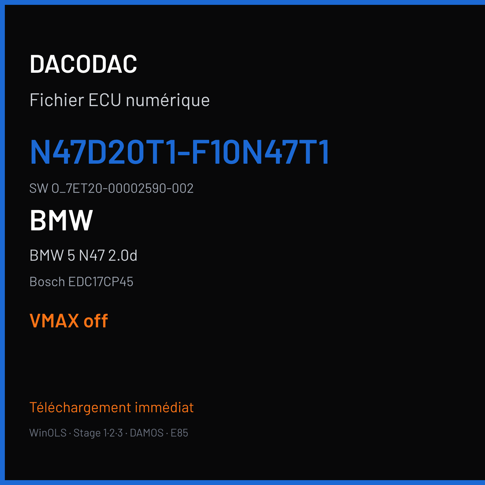 BMW 5 N47 2.0d — Bosch EDC17CP45 — N47D20T1-F10N47T1 · O_7ET20-00002590-002 — VMAX off