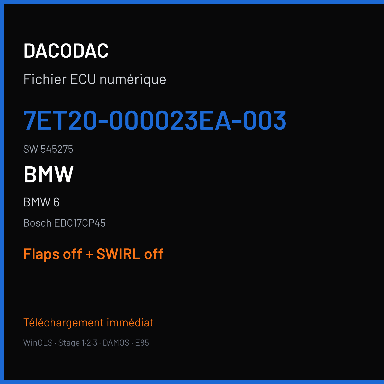 BMW 6 (2013) — Bosch EDC17CP45 — 7ET20-000023EA-003 · 545275 — Flaps off + SWIRL off