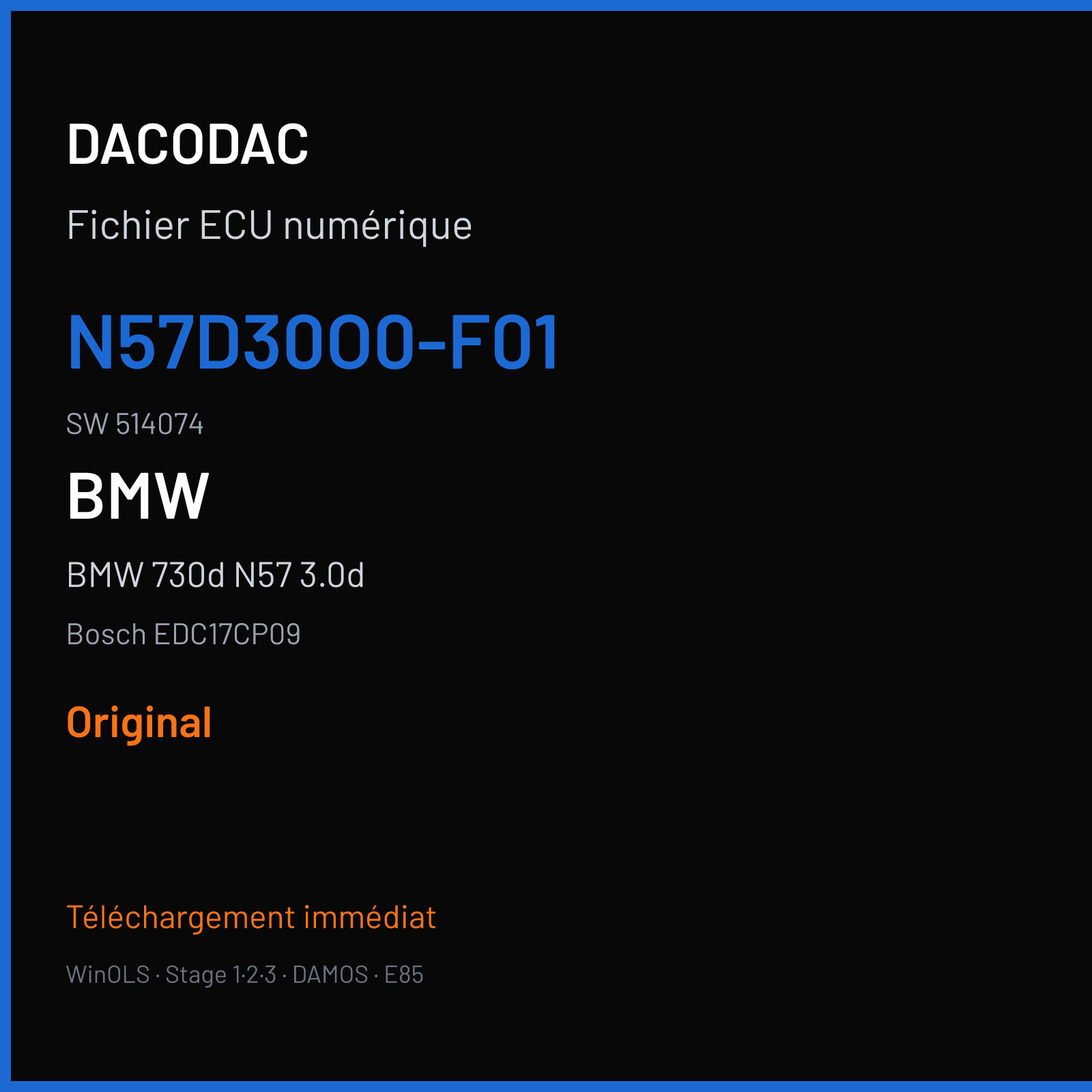 BMW 730d N57 3.0d (2012) — Bosch EDC17CP09 — N57D30O0-F01 · 514074 — Original