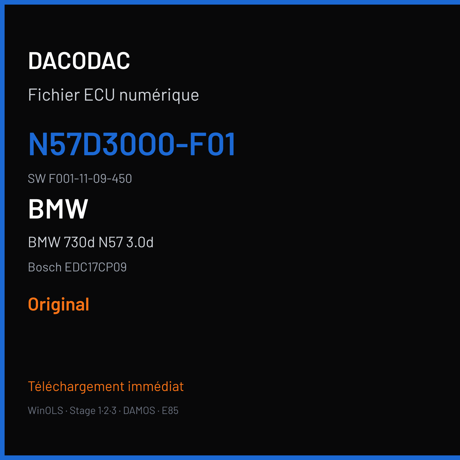 BMW 730d N57 3.0d (2015) — Bosch EDC17CP09 — N57D30O0-F01 · F001-11-09-450 — Original
