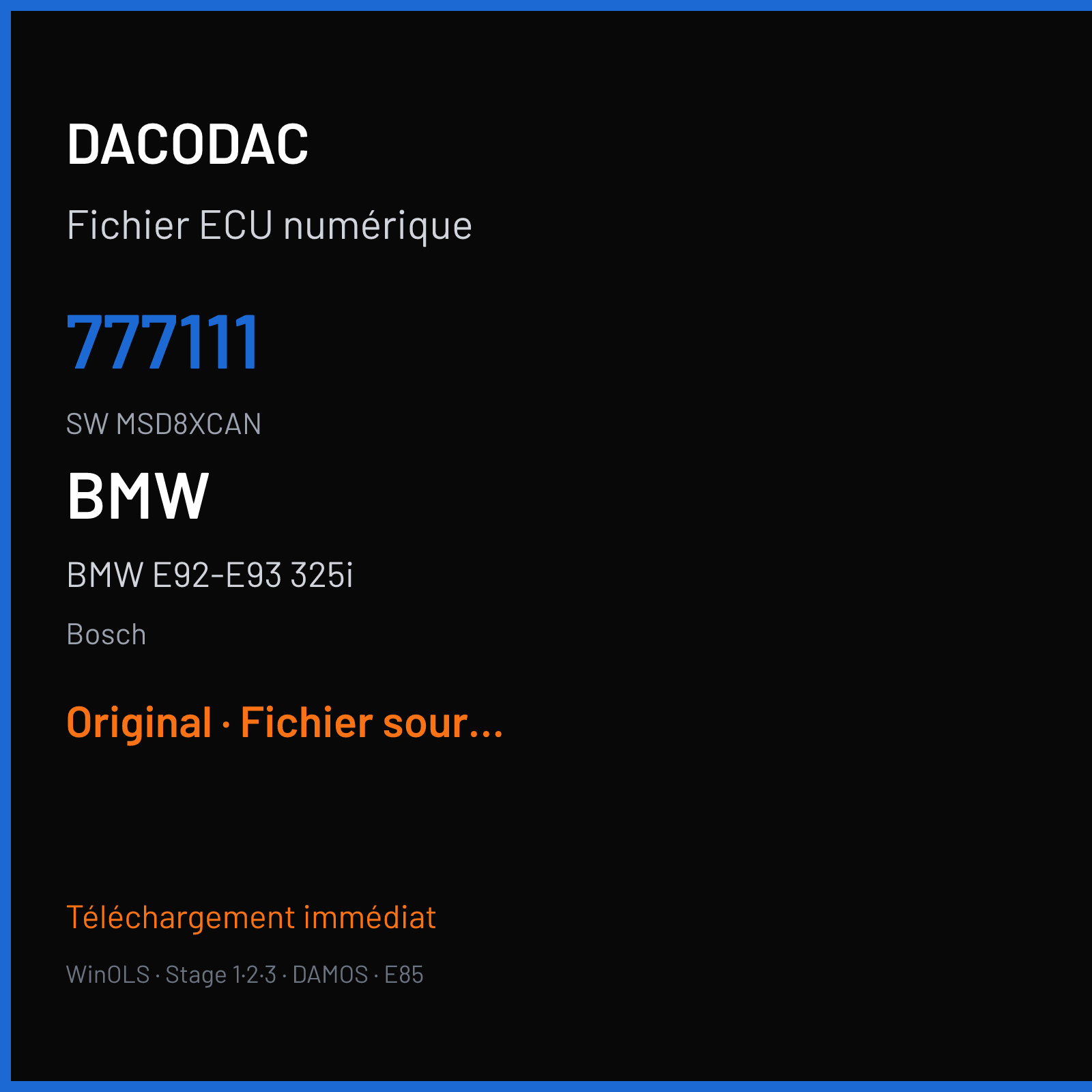 BMW E92-E93 325i (2008) — Bosch — 777111 · MSD8XCAN — Original