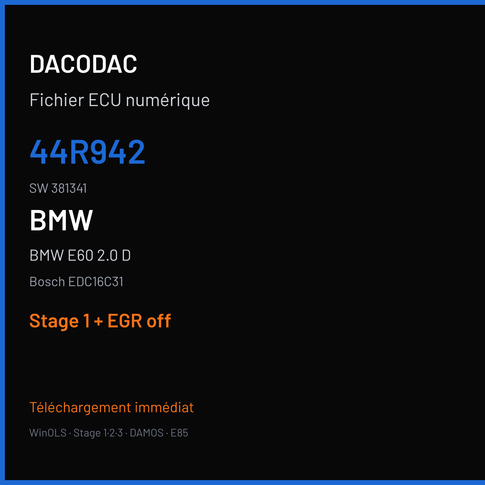 BMW E60 2.0 D (2007) — Bosch EDC16C31 — 44R942 · 381341 — Stage 1 + EGR off