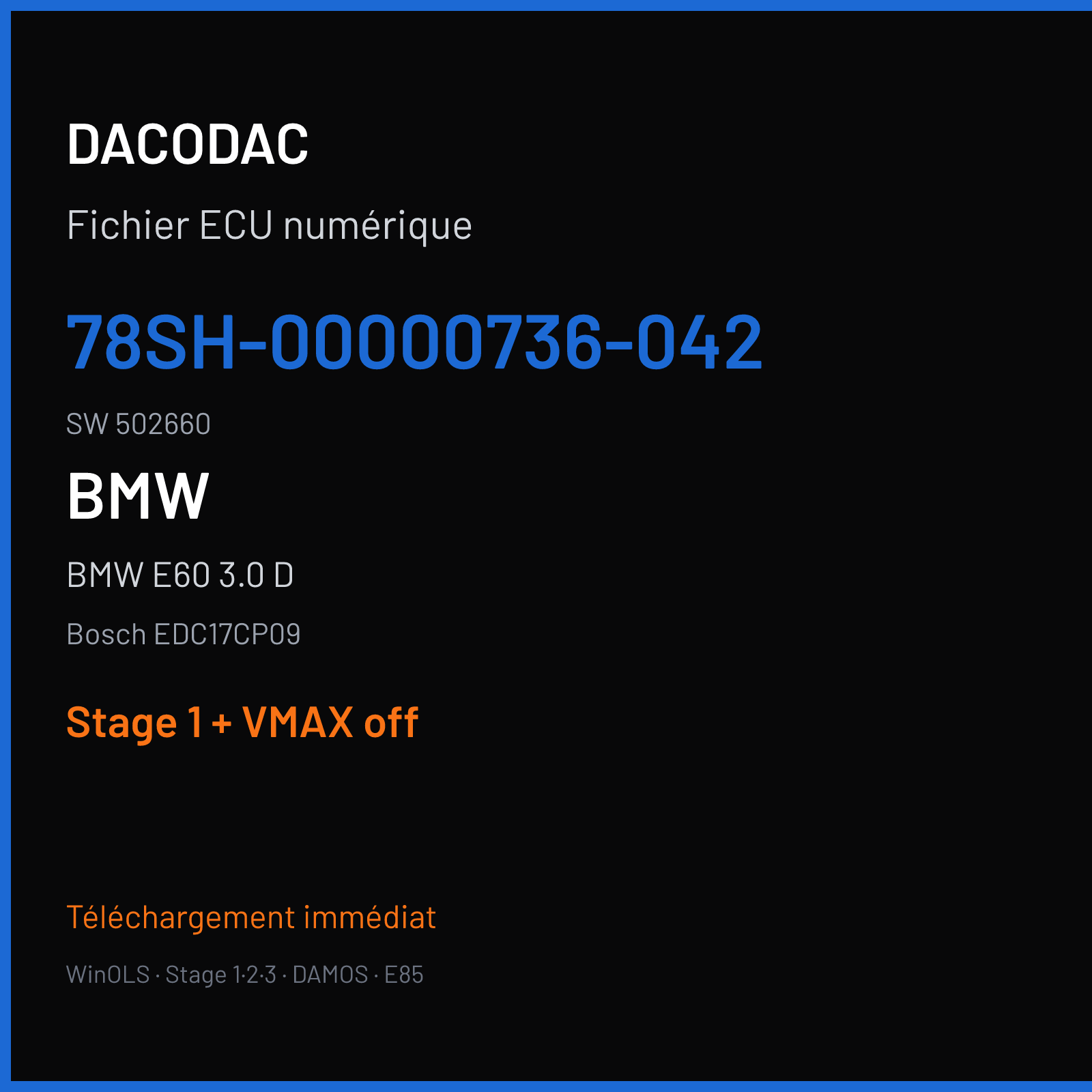 BMW E60 3.0 D (2010) — Bosch EDC17CP09 — 78SH-00000736-042 · 502660 — Stage 1 + VMAX off