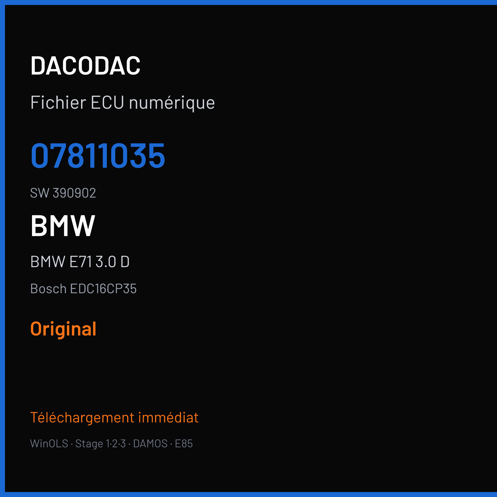 BMW E71 3.0 D (2007) — Bosch EDC16CP35 — 07811035 · 390902 — Original