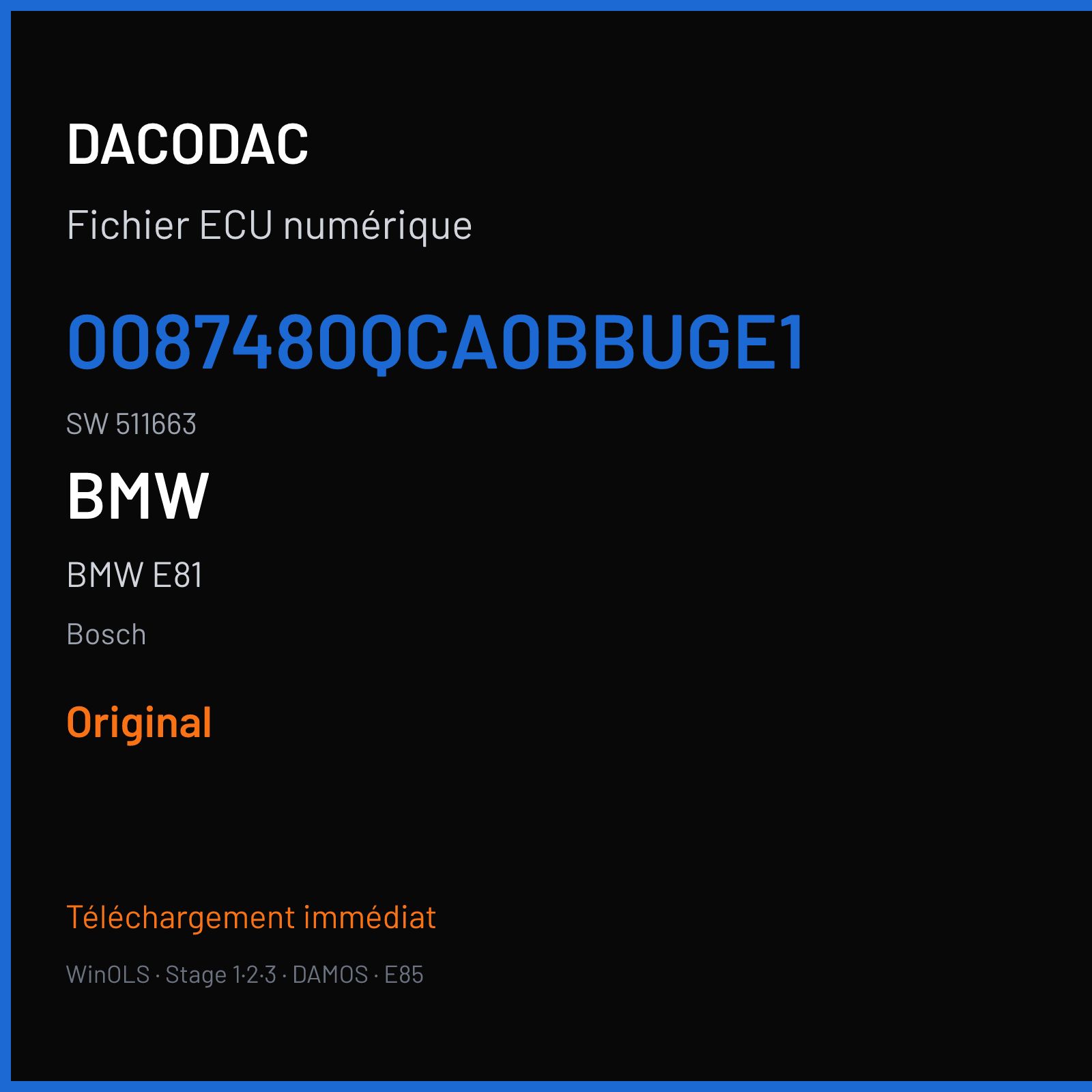 BMW E81 (2012) — Bosch — 0087480QCA0BBUGE1 · 511663 — Original