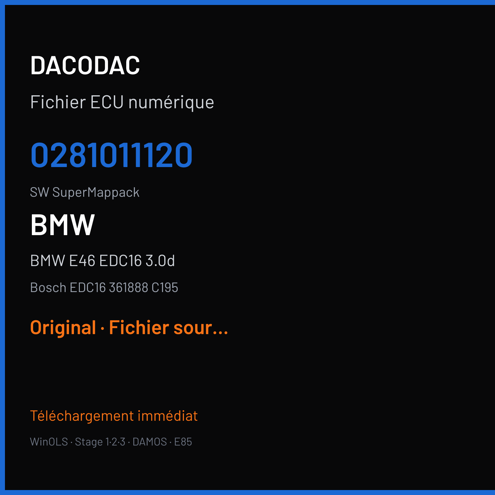 BMW E46 EDC16 3.0d (2004) — Bosch EDC16 361888 C195 — 0281011120 · SuperMappack — Original
