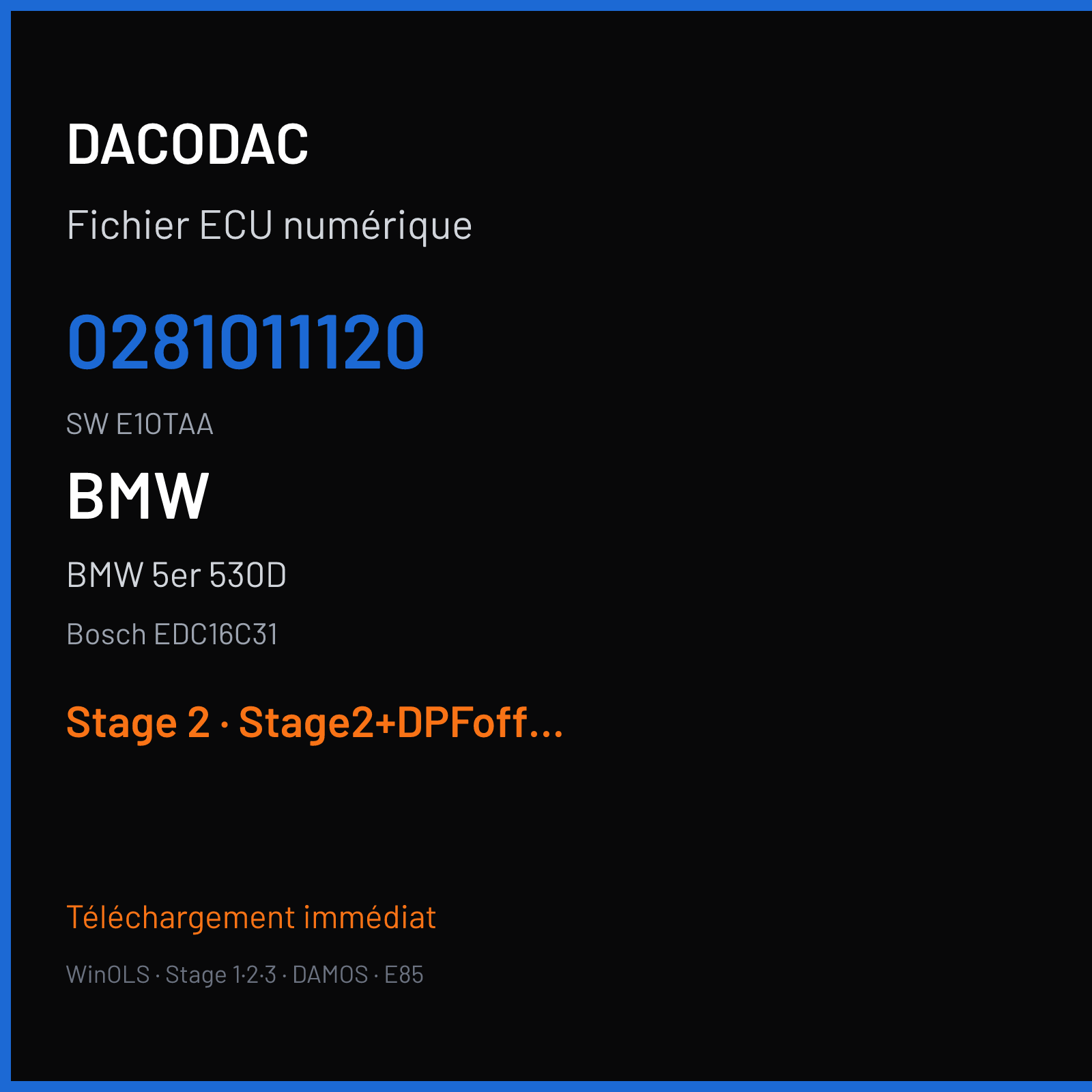 BMW 5er 530D (2004) — Bosch EDC16C31 — 0281011120 · E1OTAA — Stage 2