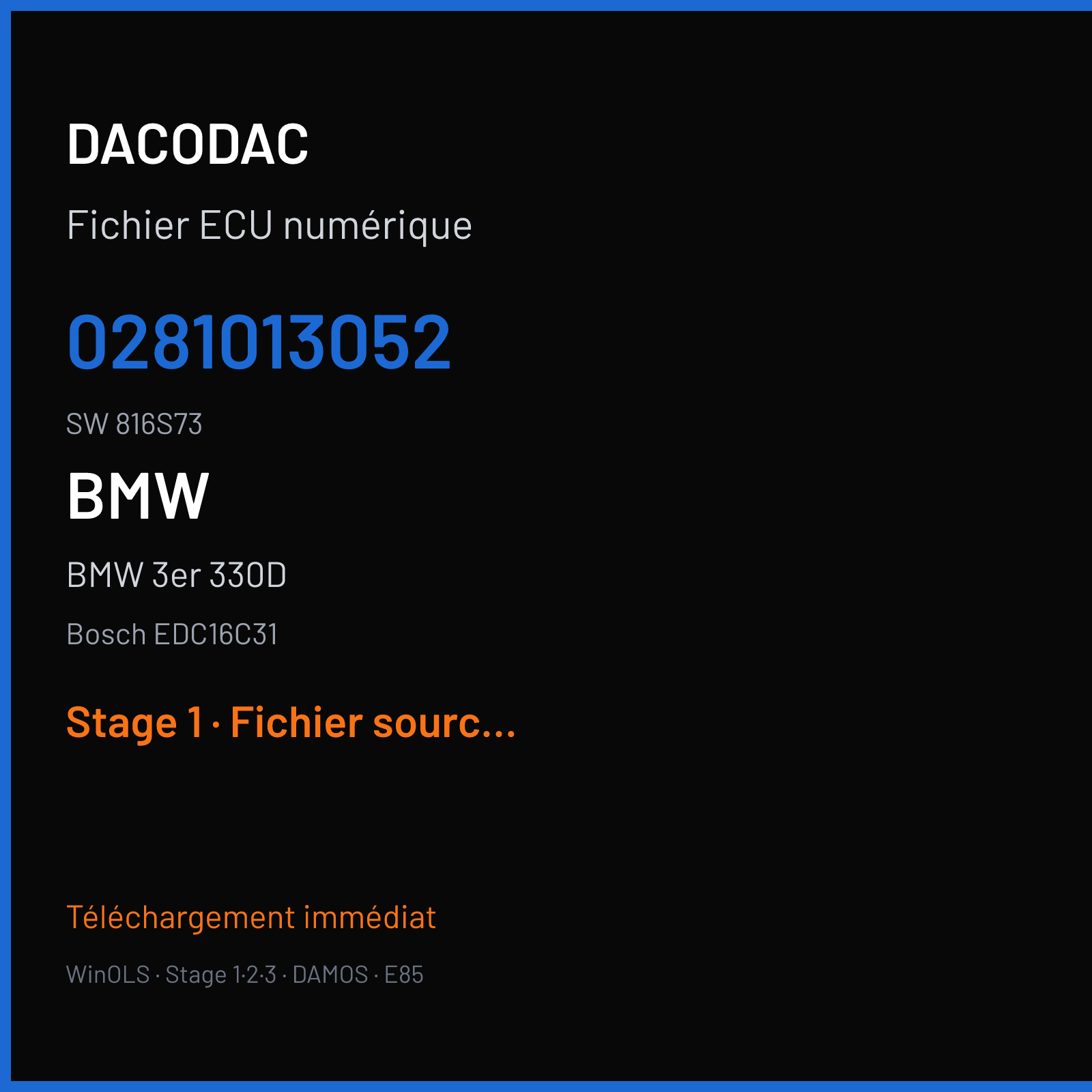 BMW 3er 330D — Bosch EDC16C31 — 0281013052 · 816S73 · 376969 — Stage 1