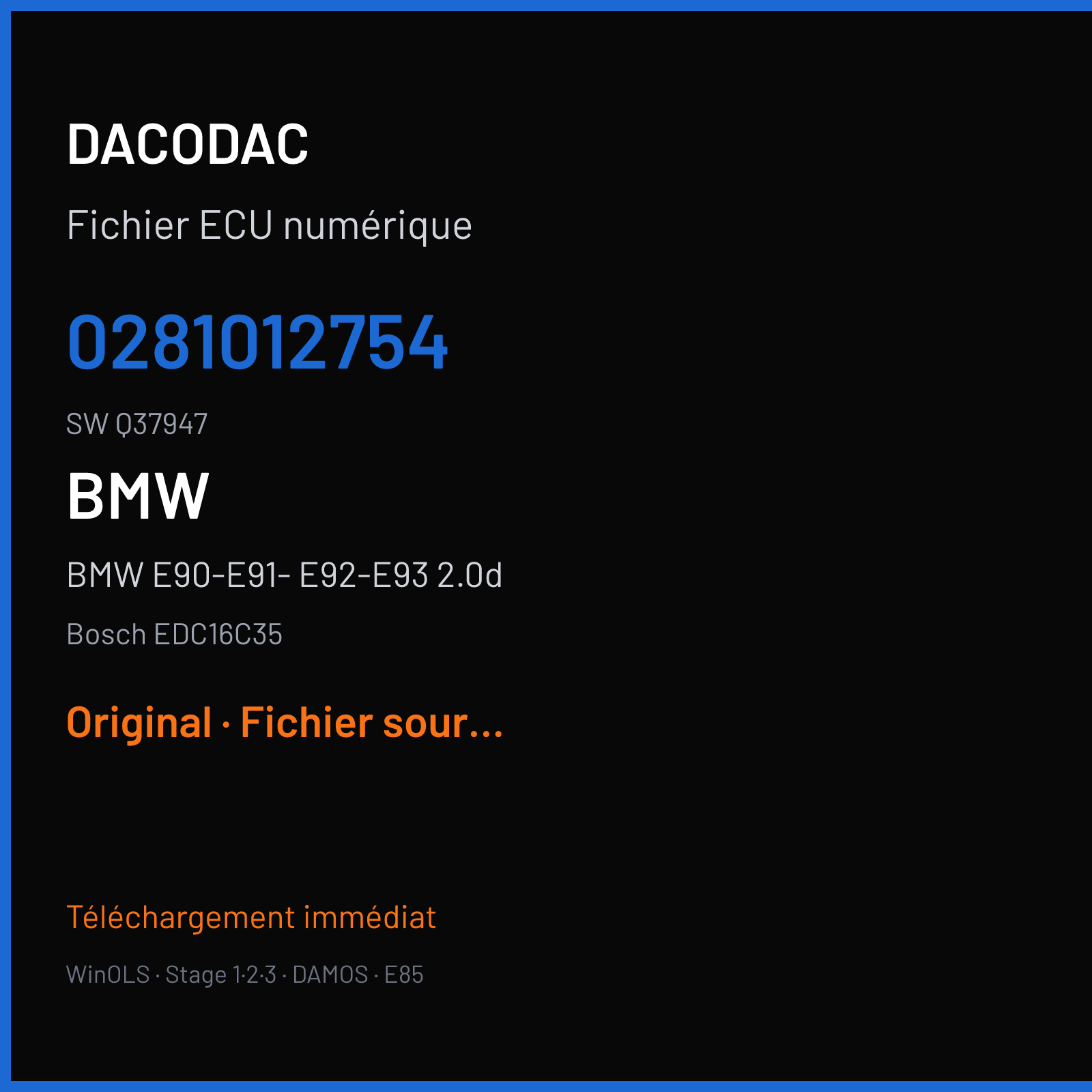 BMW E90-E91- E92-E93 2.0d — Bosch EDC16C35 — 0281012754 · Q37947 · 1037389882 — Original