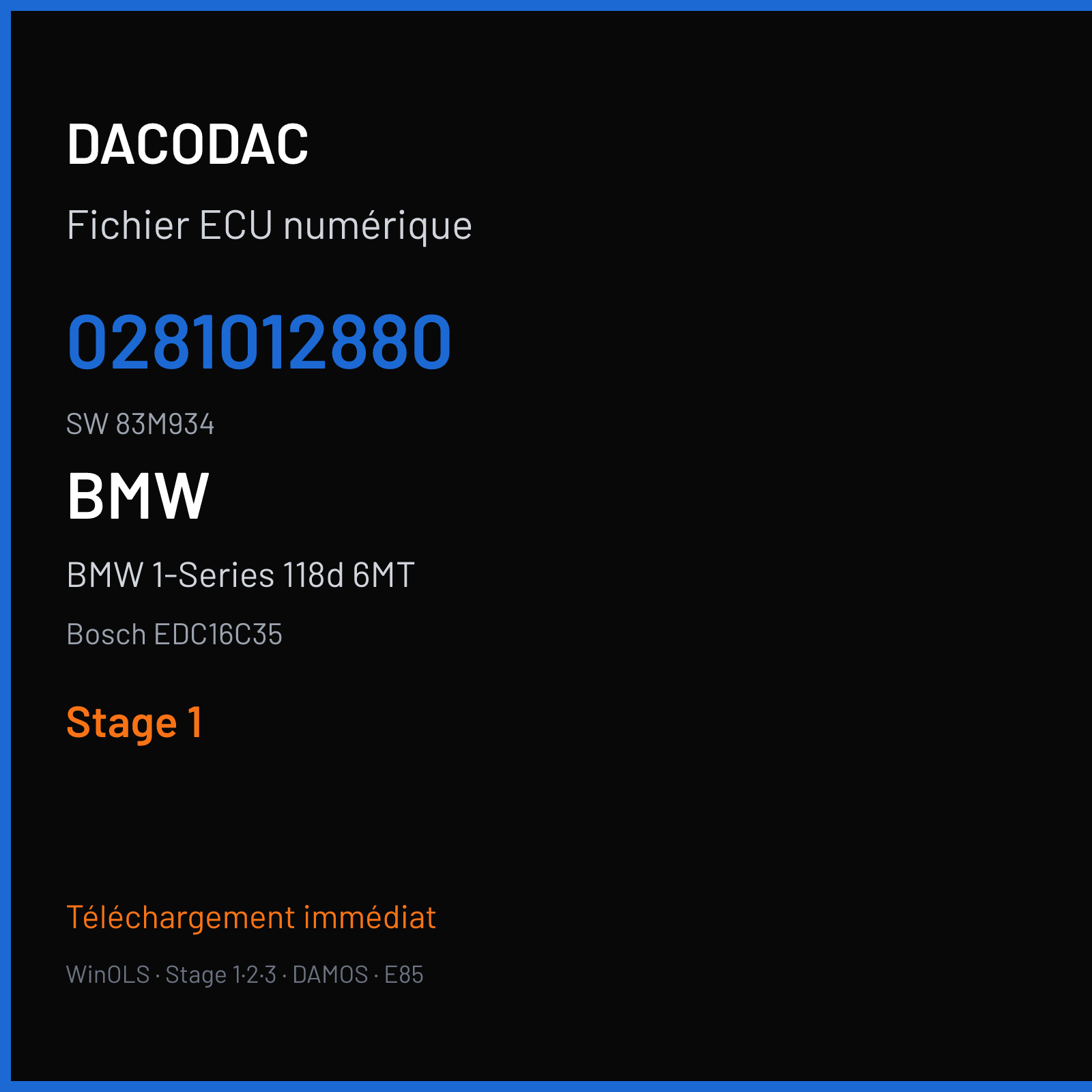 BMW 1-Series 118d 6MT 122 ch (2005) — Bosch EDC16C35 — 0281012880 · 83M934 · 376968 — Stage 1