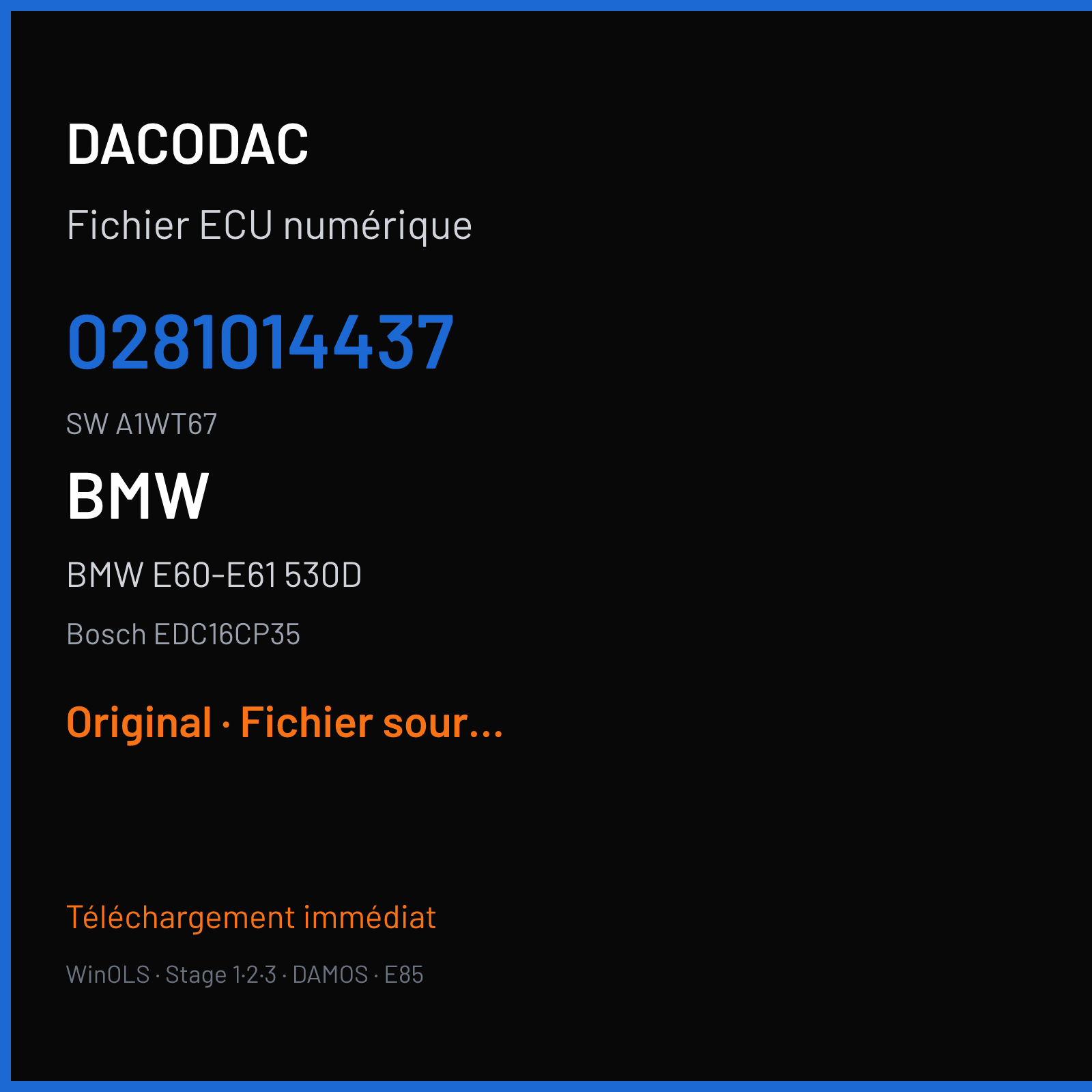 BMW E60-E61 530D 235 ch (2007) — Bosch EDC16CP35 — 0281014437 · A1WT67 · 387340 — Original