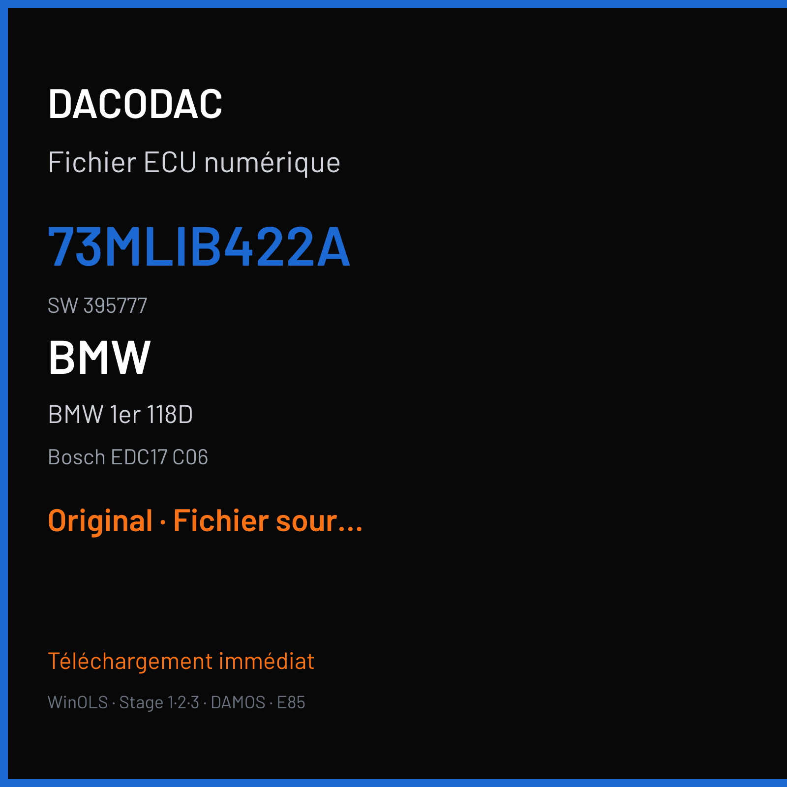 BMW 1er 118D (2008) — Bosch EDC17 C06 — 73MLIB422A · 395777 — Original