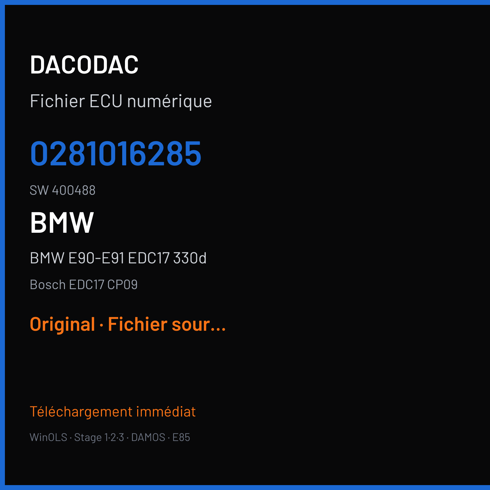 BMW E90-E91 EDC17 330d (2009) — Bosch EDC17 CP09 — 0281016285 · 400488 — Original