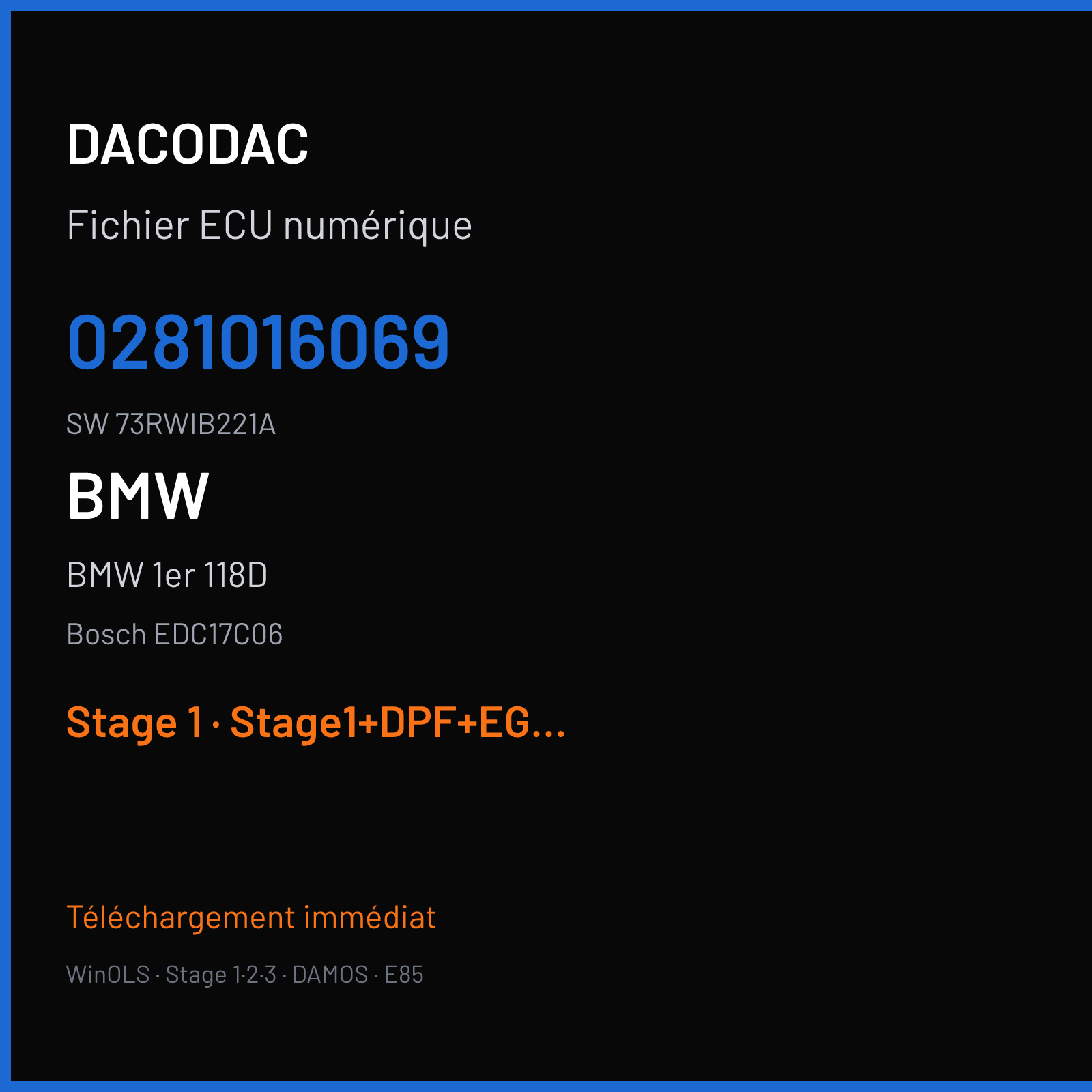 BMW 1er 118D 143 ch (2009) — Bosch EDC17C06 — 0281016069 · 73RWIB221A — Stage 1