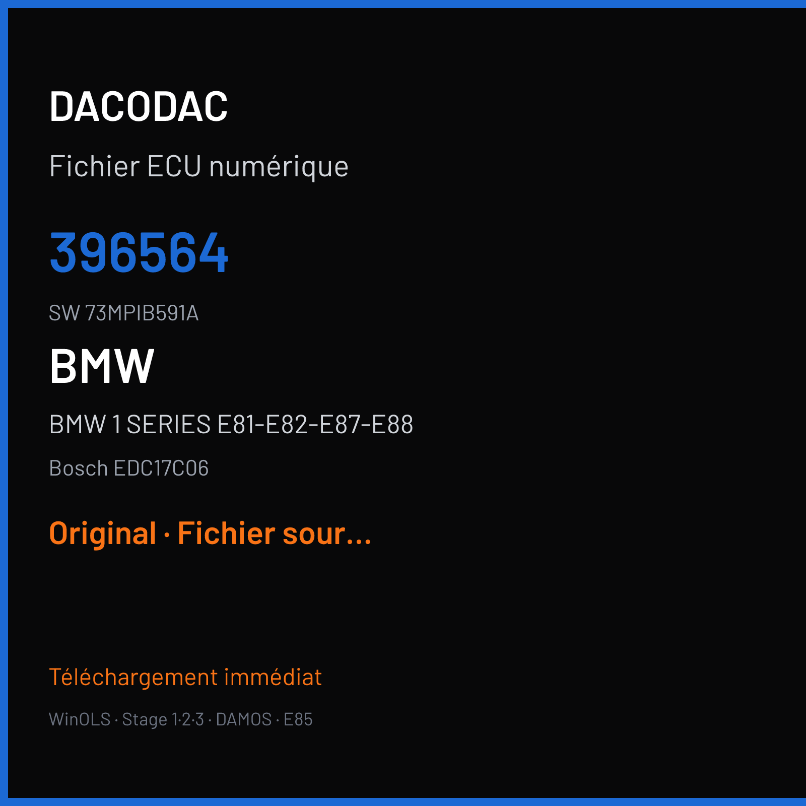 BMW 1 SERIES E81-E82-E87-E88 — Bosch EDC17C06 — 396564 · 73MPIB591A — Original