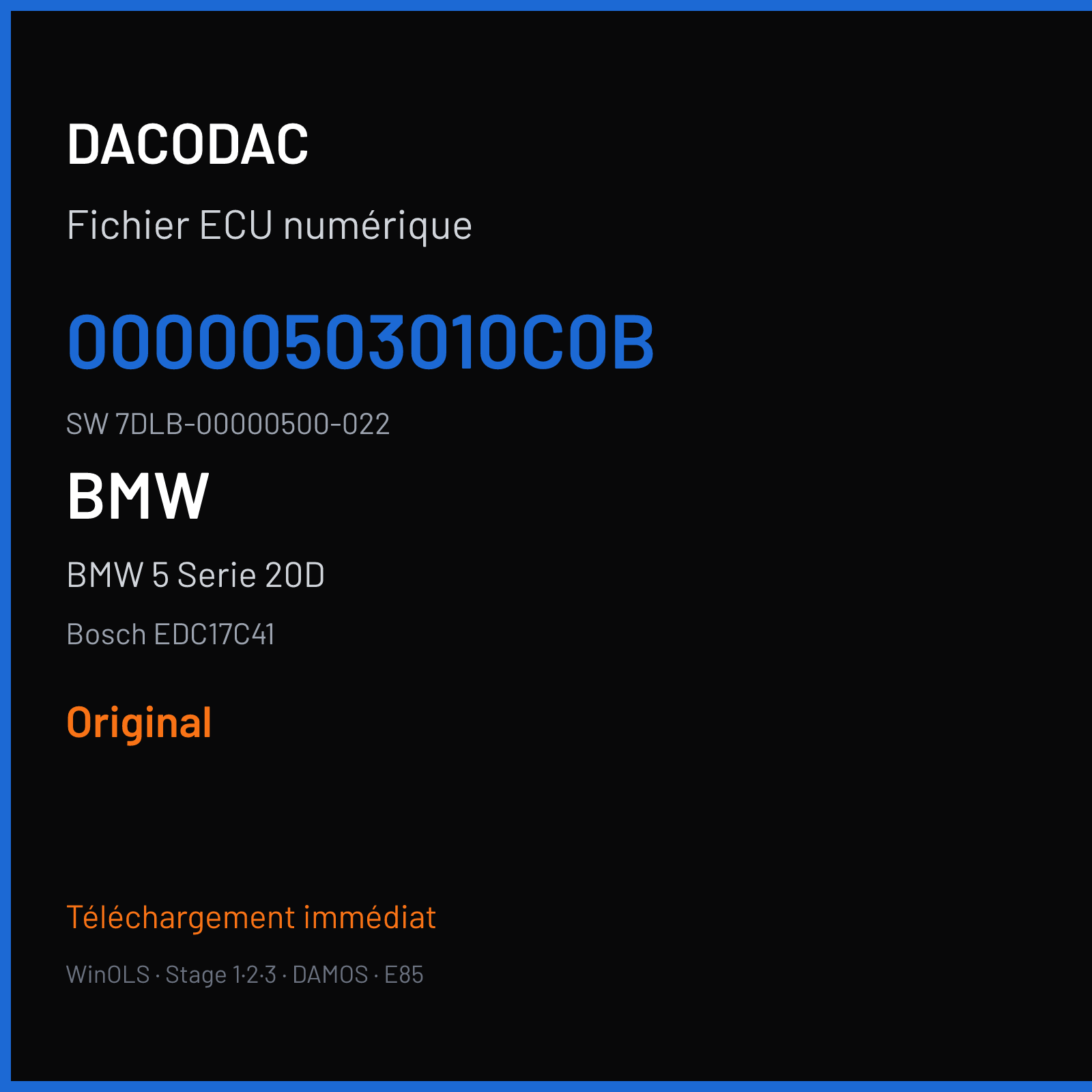 BMW 5 Serie 20D 184 ch (2015) — Bosch EDC17C41 — 00000503010C0B · 7DLB-00000500-022 · 510741 — Original