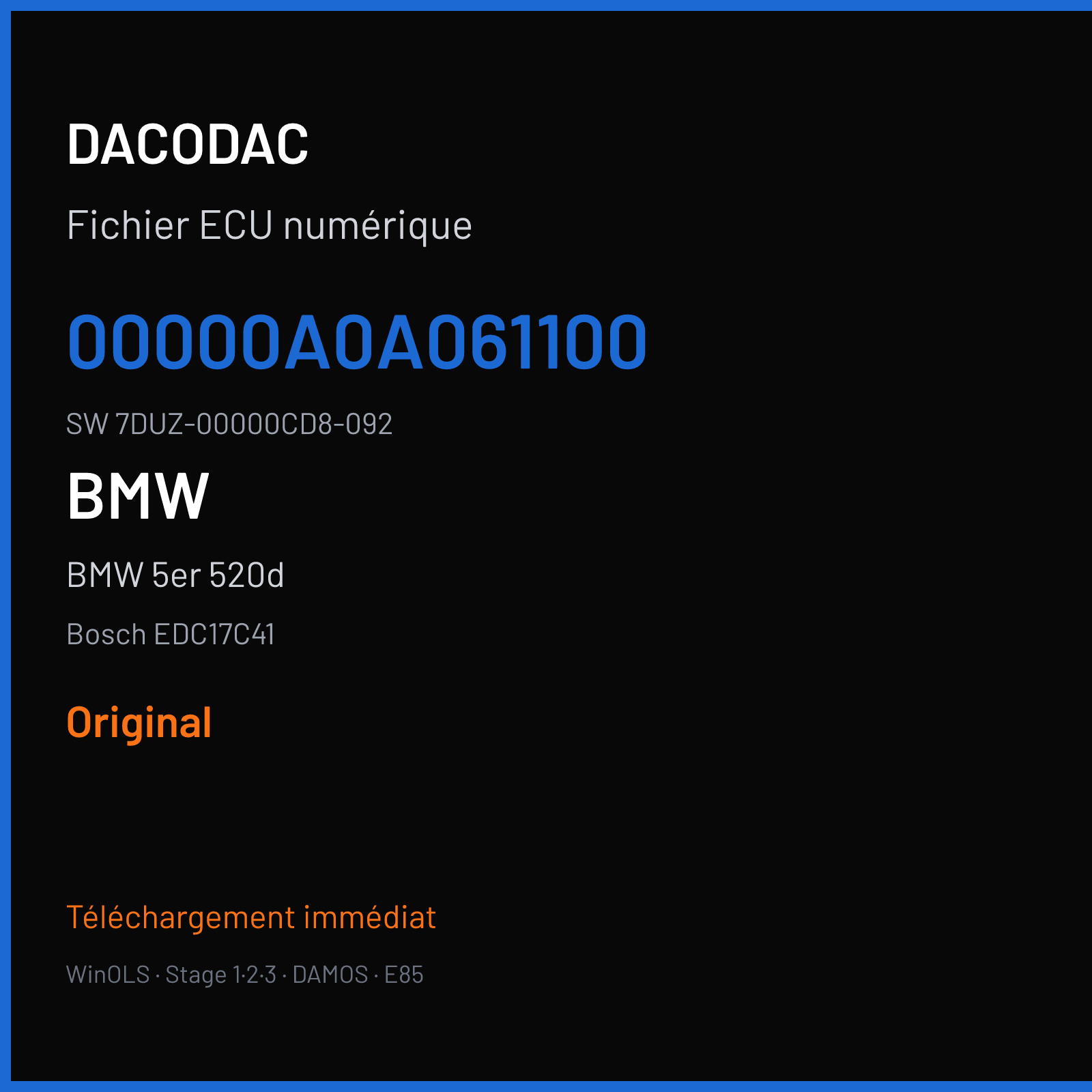 BMW 5er 520d 184 ch (2013) — Bosch EDC17C41 — 00000A0A061100 · 7DUZ-00000CD8-092 · 528406 — Original