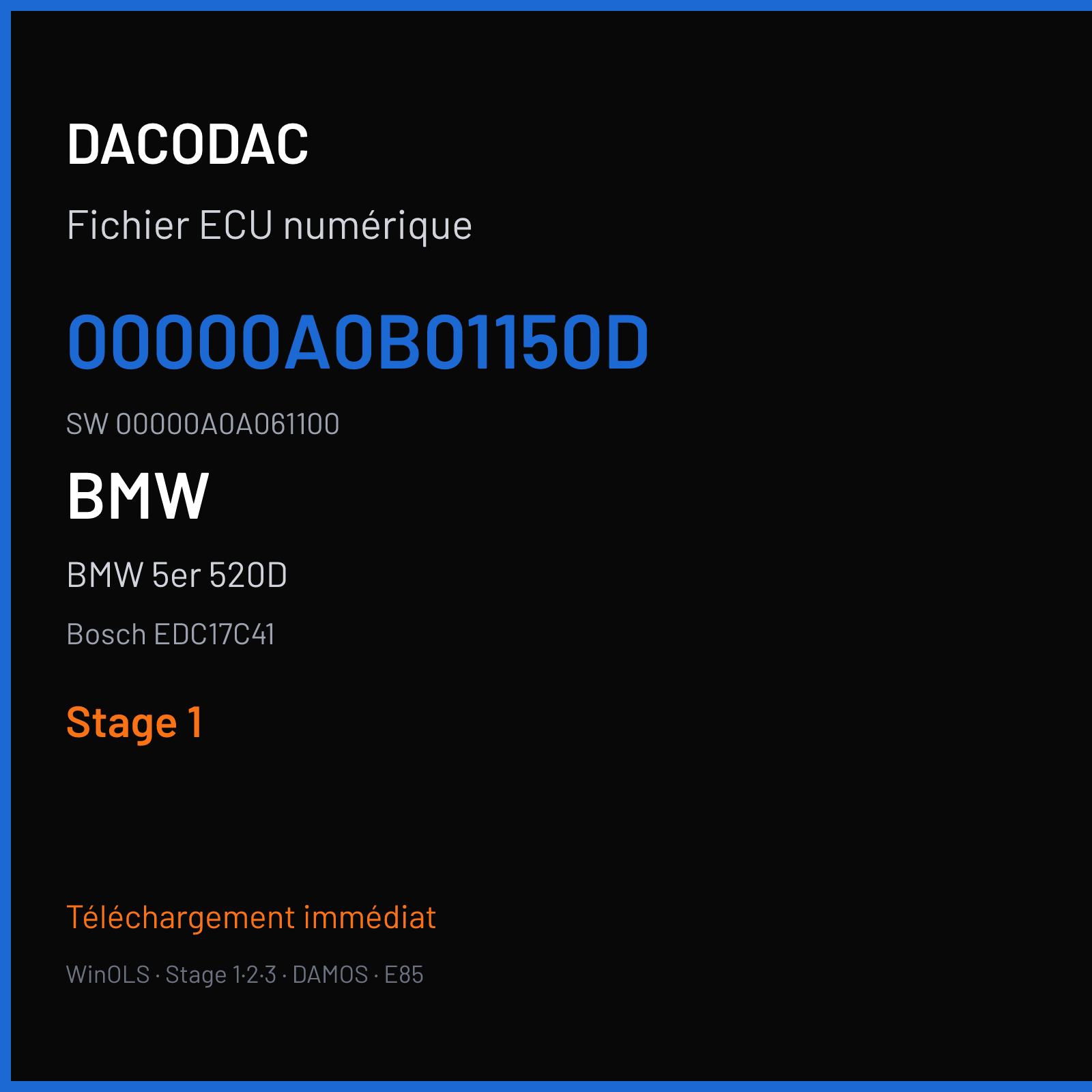 BMW 5er 520D 163 ch — Bosch EDC17C41 — 00000A0B01150D · 00000A0A061100 · 528406 — Stage 1