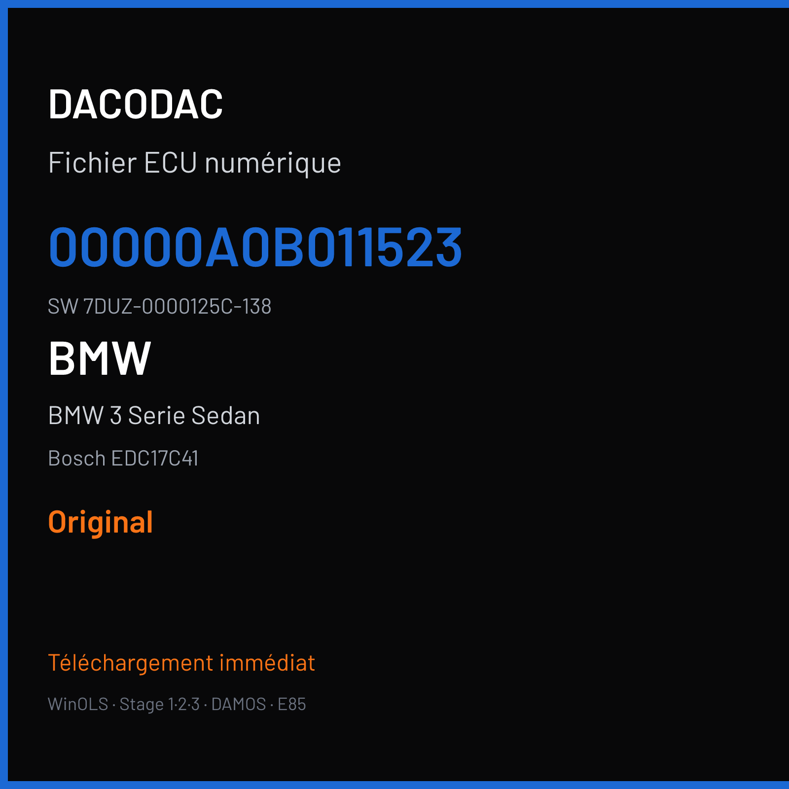 BMW 3 Serie Sedan 116 ch (2013) — Bosch EDC17C41 — 00000A0B011523 · 7DUZ-0000125C-138 · 528413 — Original