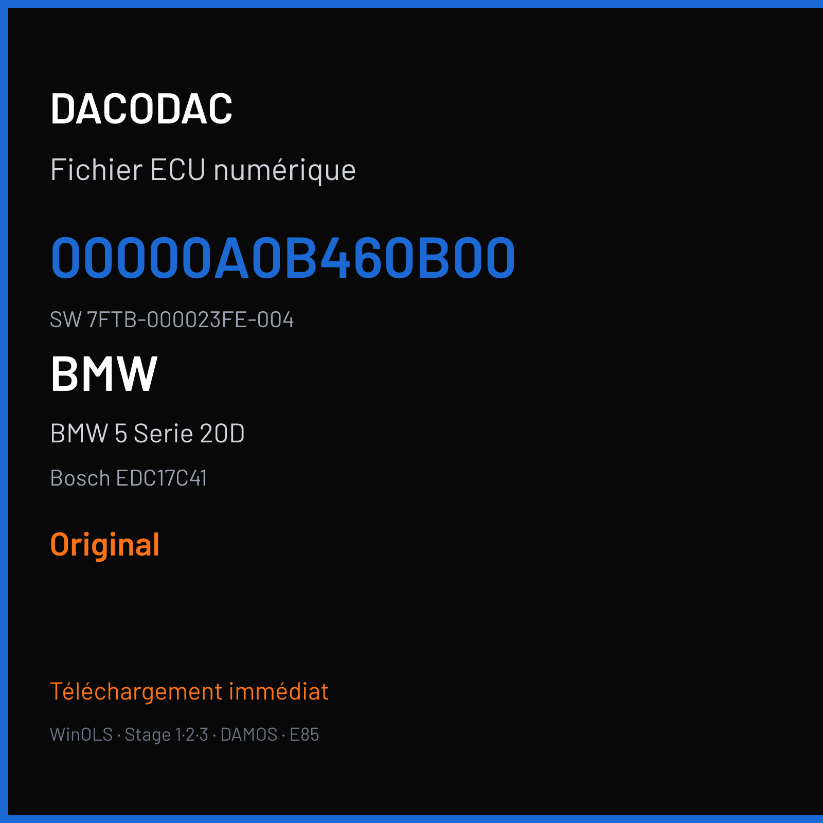 BMW 5 Serie 20D 184 ch (2014) — Bosch EDC17C41 — 00000A0B460B00 · 7FTB-000023FE-004 · 536513 — Original