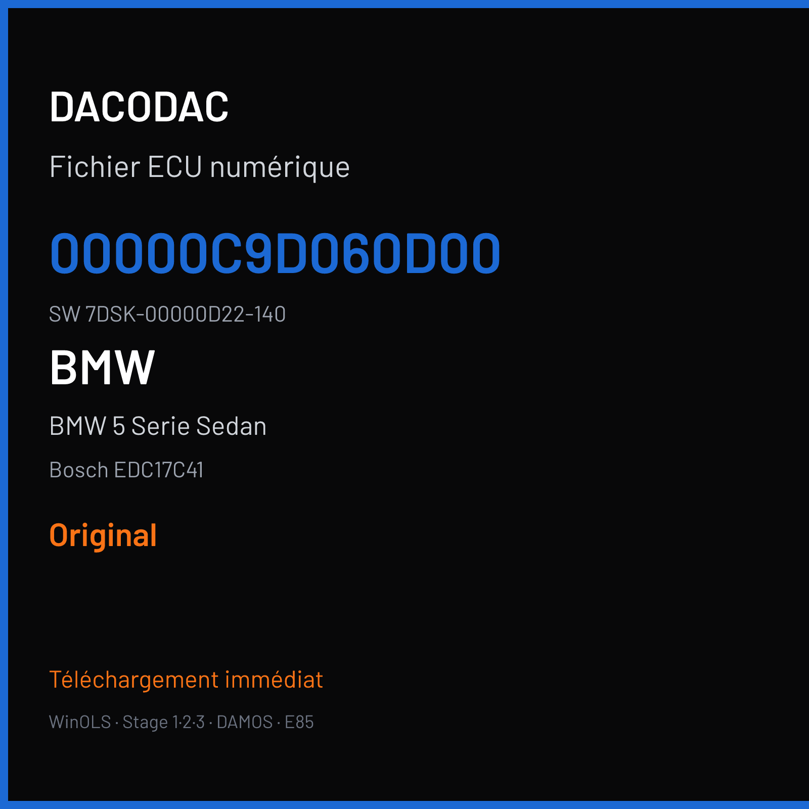 BMW 5 Serie Sedan 258 ch (2012) — Bosch EDC17C41 — 00000C9D060D00 · 7DSK-00000D22-140 · 510756 — Original