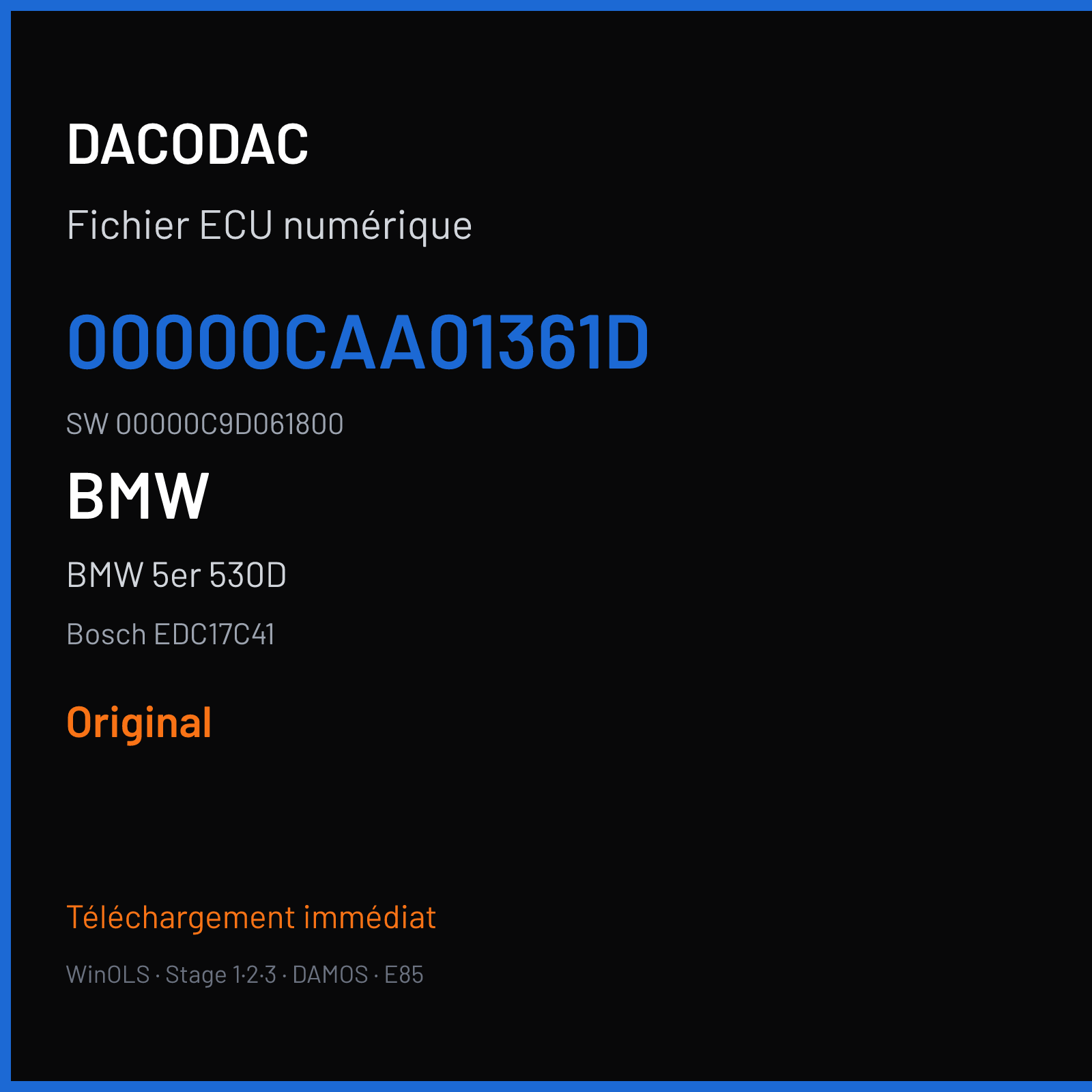 BMW 5er 530D 258 ch (2013) — Bosch EDC17C41 — 00000CAA01361D · 00000C9D061800 · 536188 — Original