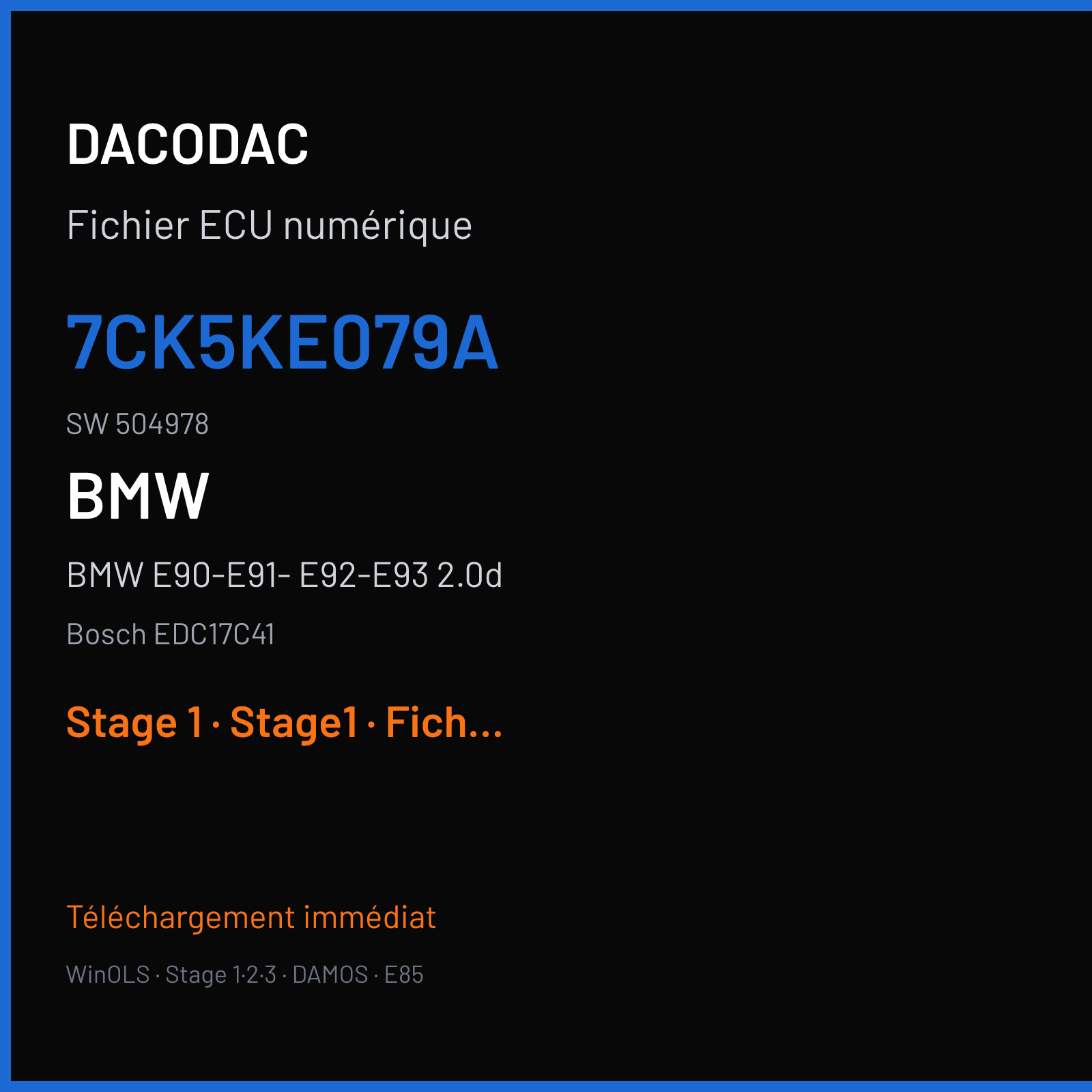BMW E90-E91- E92-E93 2.0d — Bosch EDC17C41 — 7CK5KE079A · 504978 — Stage 1