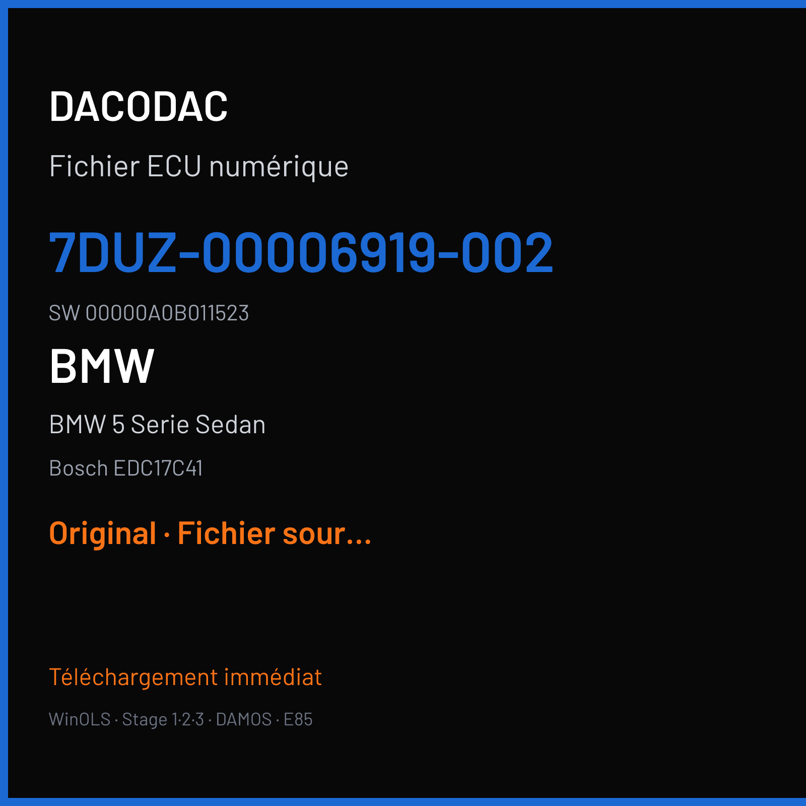 BMW 5 Serie Sedan (2013) — Bosch EDC17C41 — 7DUZ-00006919-002 · 00000A0B011523 — Original