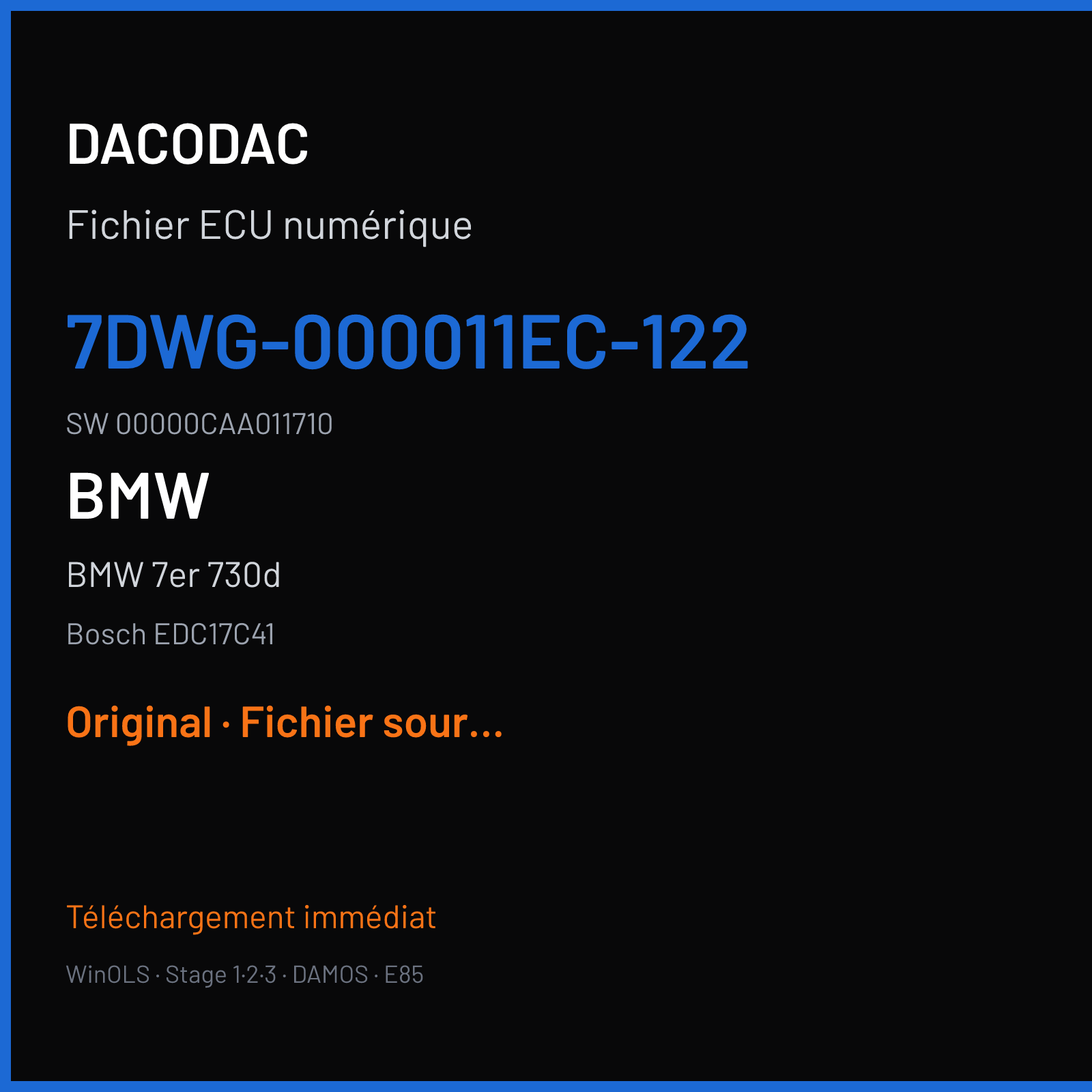 BMW 7er 730d (2015) — Bosch EDC17C41 — 7DWG-000011EC-122 · 00000CAA011710 — Original
