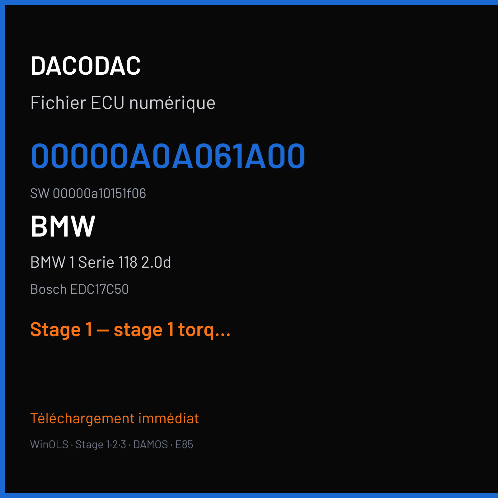 BMW 1 Serie 118 2.0d (2011) — Bosch EDC17C50 — 00000a0a061a00 · 00000a10151f06 — Stage 1 — stage 1 torq mon off