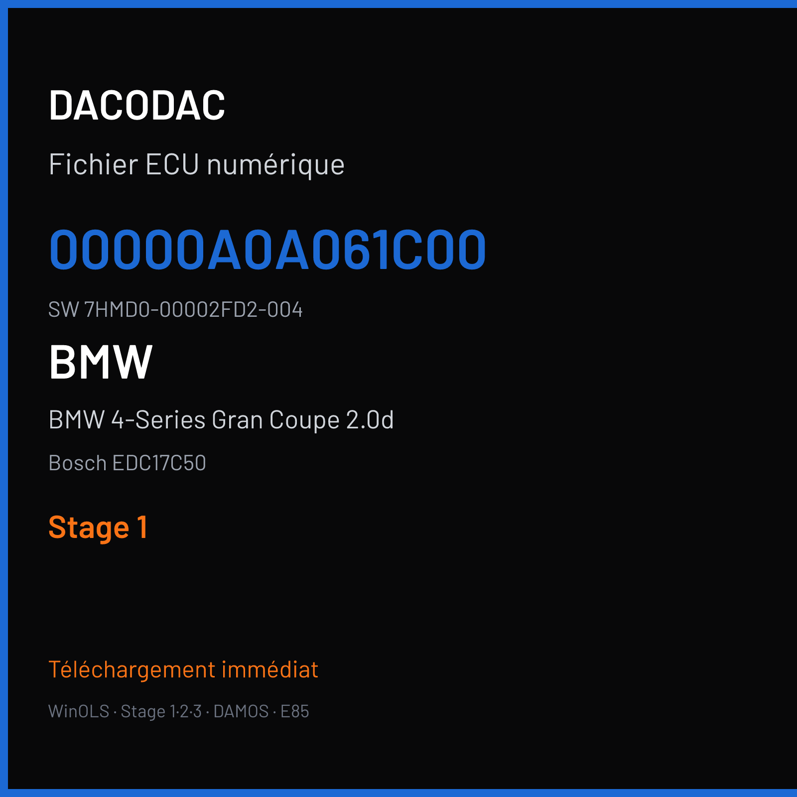 BMW 4-Series Gran Coupe 2.0d 150 ch (2015) — Bosch EDC17C50 — 00000A0A061C00 · 7HMD0-00002FD2-004 · 563851 — Stage 1