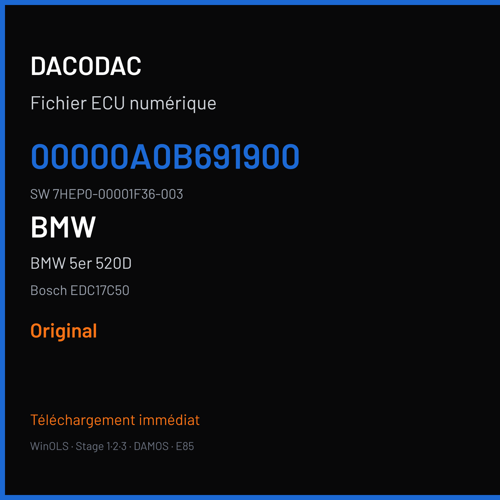 BMW 5er 520D 163 ch (2014) — Bosch EDC17C50 — 00000A0B691900 · 7HEP0-00001F36-003 · 545282 — Original