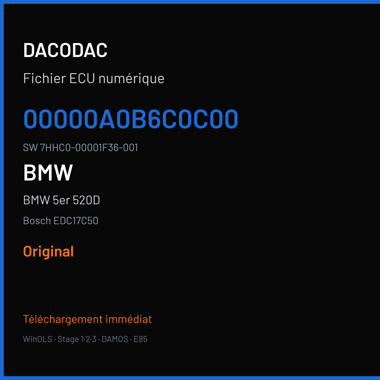 BMW 5er 520D 163 ch (2014) — Bosch EDC17C50 — 00000A0B6C0C00 · 7HHC0-00001F36-001 · 550627 — Original