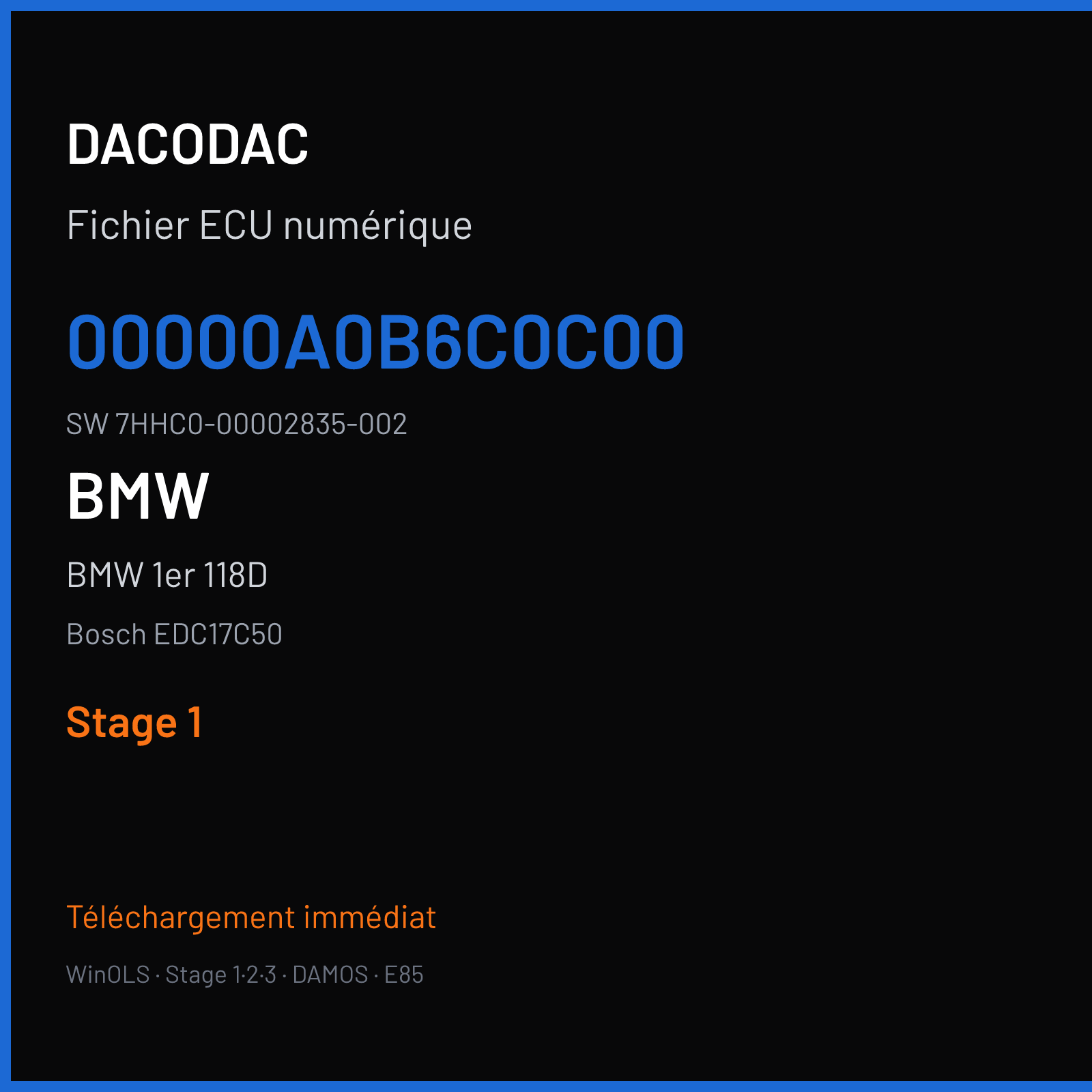 BMW 1er 118D 150 ch (2014) — Bosch EDC17C50 — 00000A0B6C0C00 · 7HHC0-00002835-002 · 550620 — Stage 1