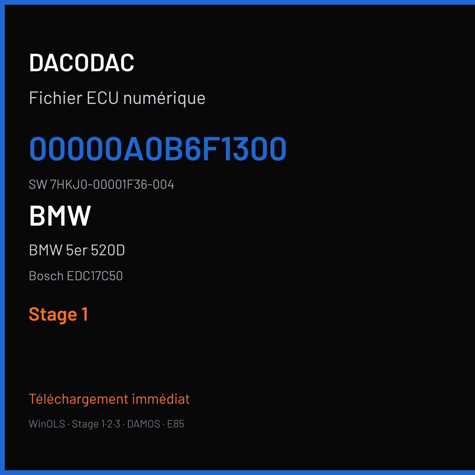 BMW 5er 520D 163 ch (2016) — Bosch EDC17C50 — 00000A0B6F1300 · 7HKJ0-00001F36-004 · 550633 — Stage 1